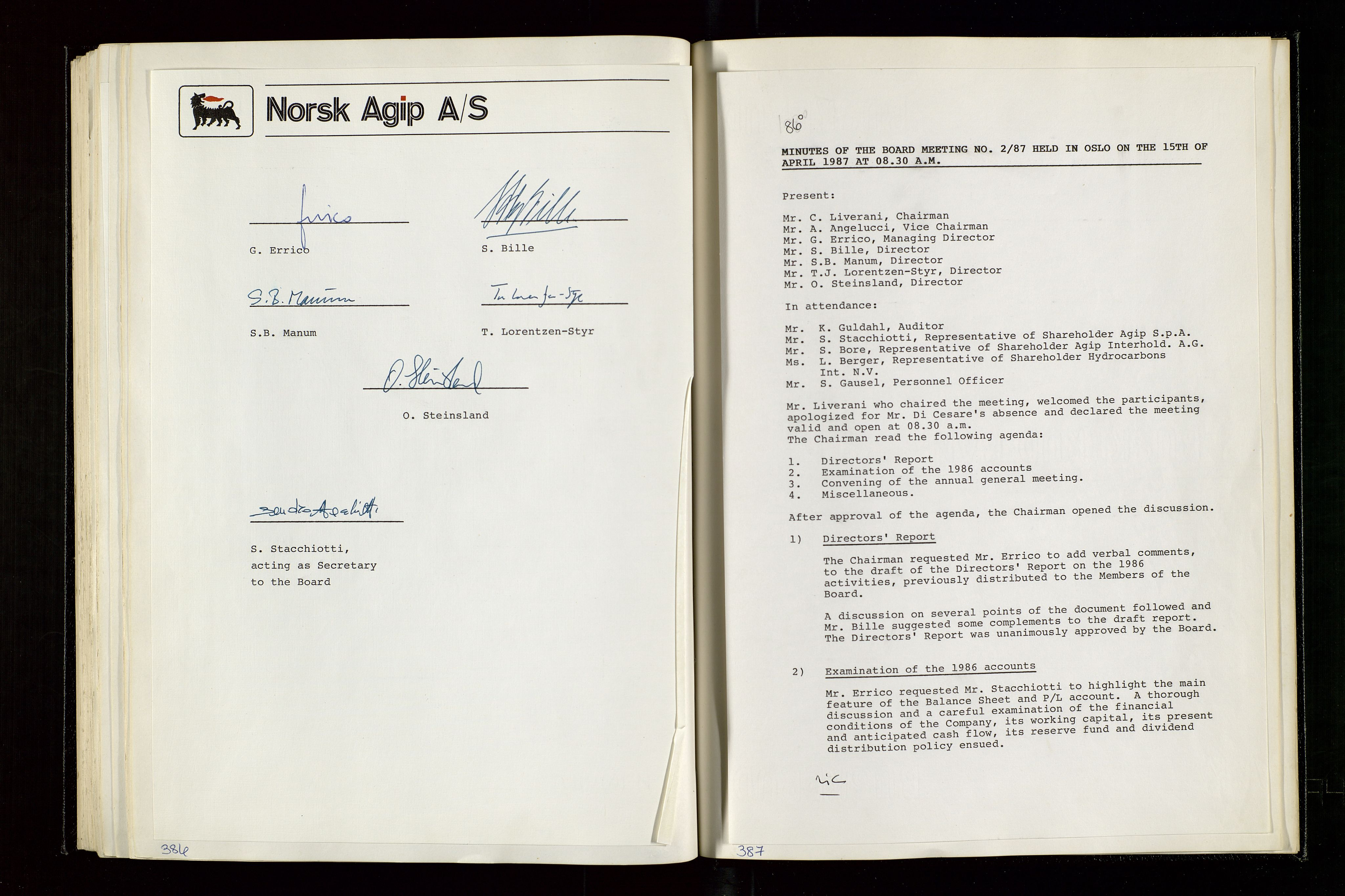 Pa 1583 - Norsk Agip AS, AV/SAST-A-102138/A/Aa/L0003: Board of Directors meeting minutes, 1979-1983, s. 386-387