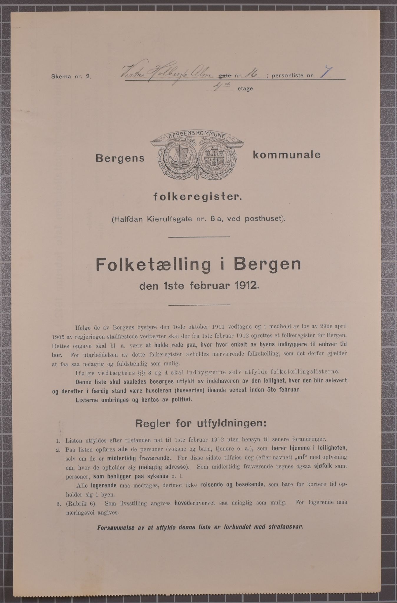 SAB, Kommunal folketelling 1912 for Bergen kjøpstad, 1912, s. 3473