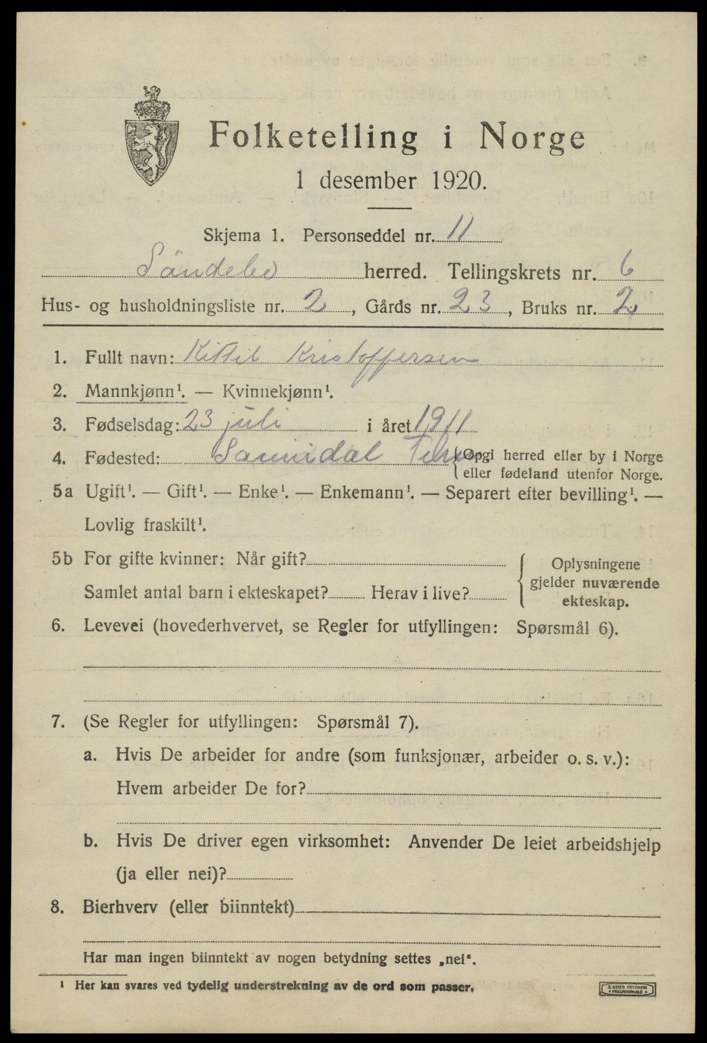 SAK, Folketelling 1920 for 0913 Søndeled herred, 1920, s. 3729