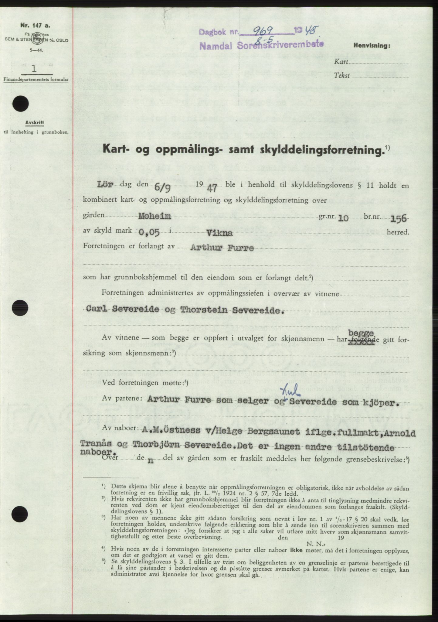 Namdal sorenskriveri, SAT/A-4133/1/2/2C: Pantebok nr. -, 1947-1948, Dagboknr: 969/1948