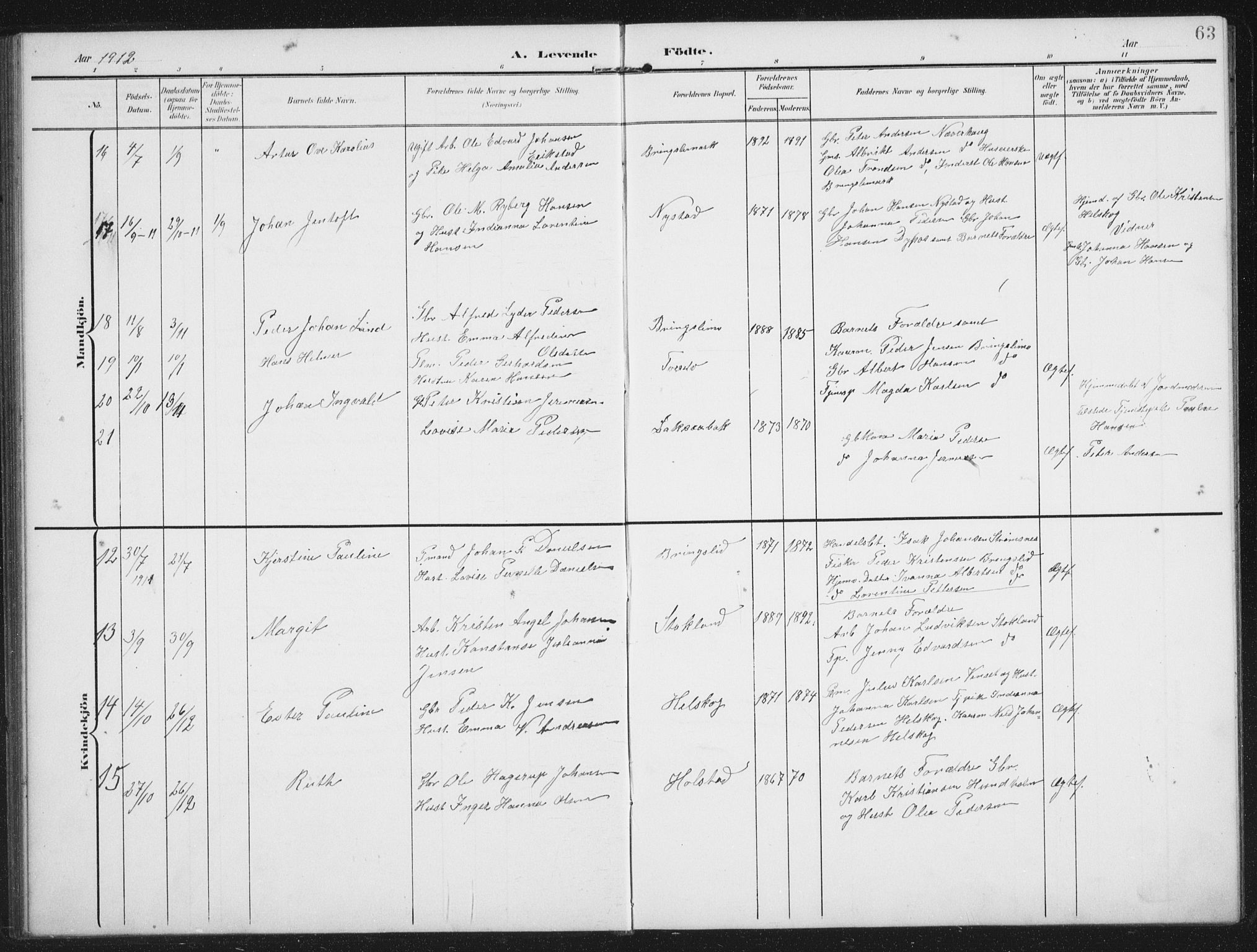 Ministerialprotokoller, klokkerbøker og fødselsregistre - Nordland, AV/SAT-A-1459/851/L0726: Klokkerbok nr. 851C01, 1902-1924, s. 63