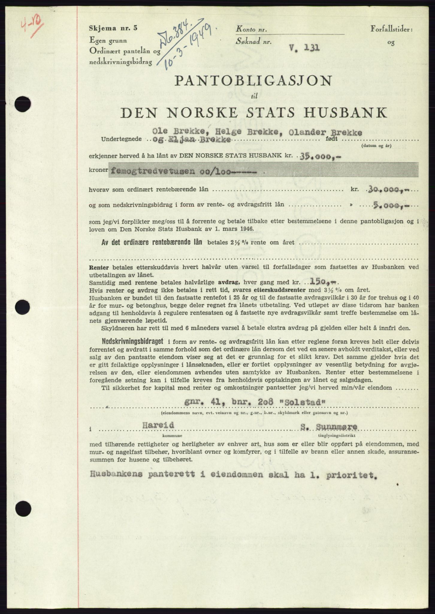 Søre Sunnmøre sorenskriveri, SAT/A-4122/1/2/2C/L0116: Pantebok nr. 4B, 1948-1949, Dagboknr: 384/1949