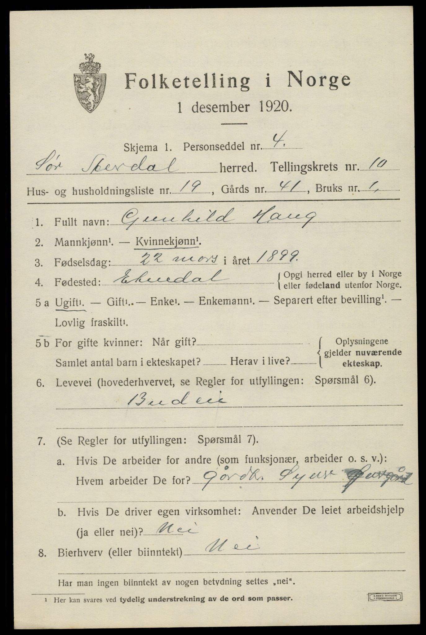 SAH, Folketelling 1920 for 0540 Sør-Aurdal herred, 1920, s. 5917