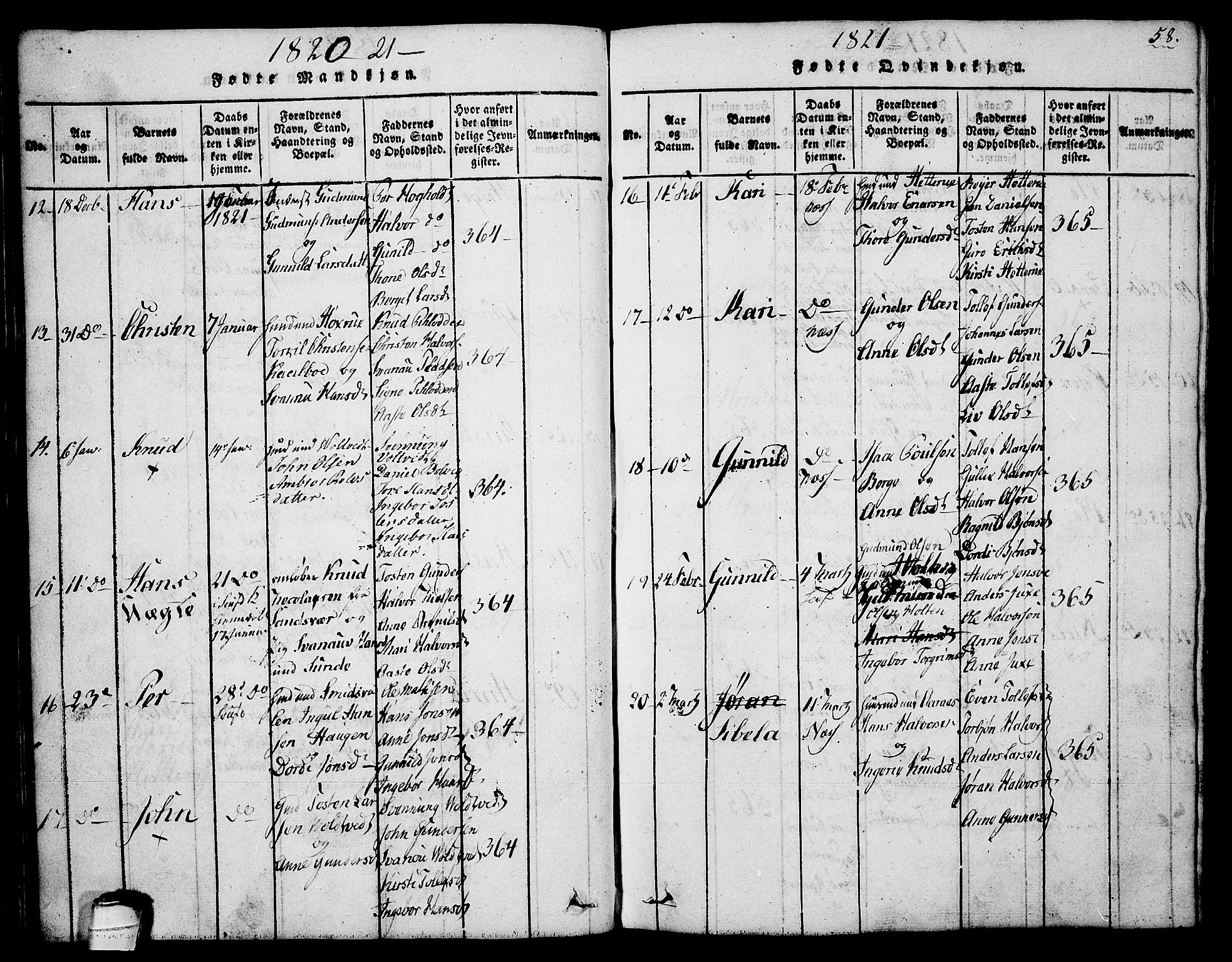 Sauherad kirkebøker, AV/SAKO-A-298/G/Ga/L0001: Klokkerbok nr. I 1, 1815-1827, s. 58