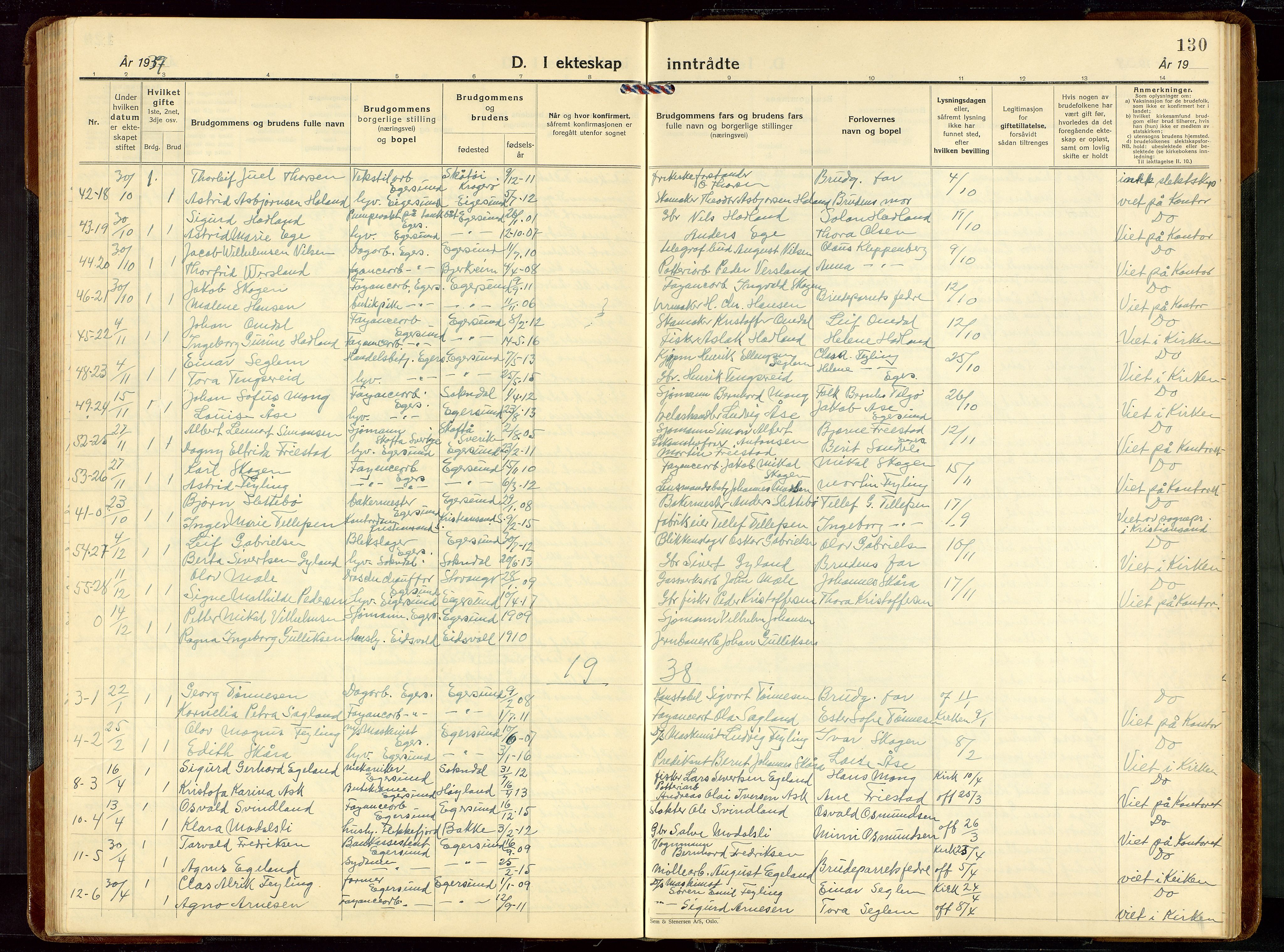 Eigersund sokneprestkontor, AV/SAST-A-101807/S09/L0014: Klokkerbok nr. B 14, 1931-1949, s. 130