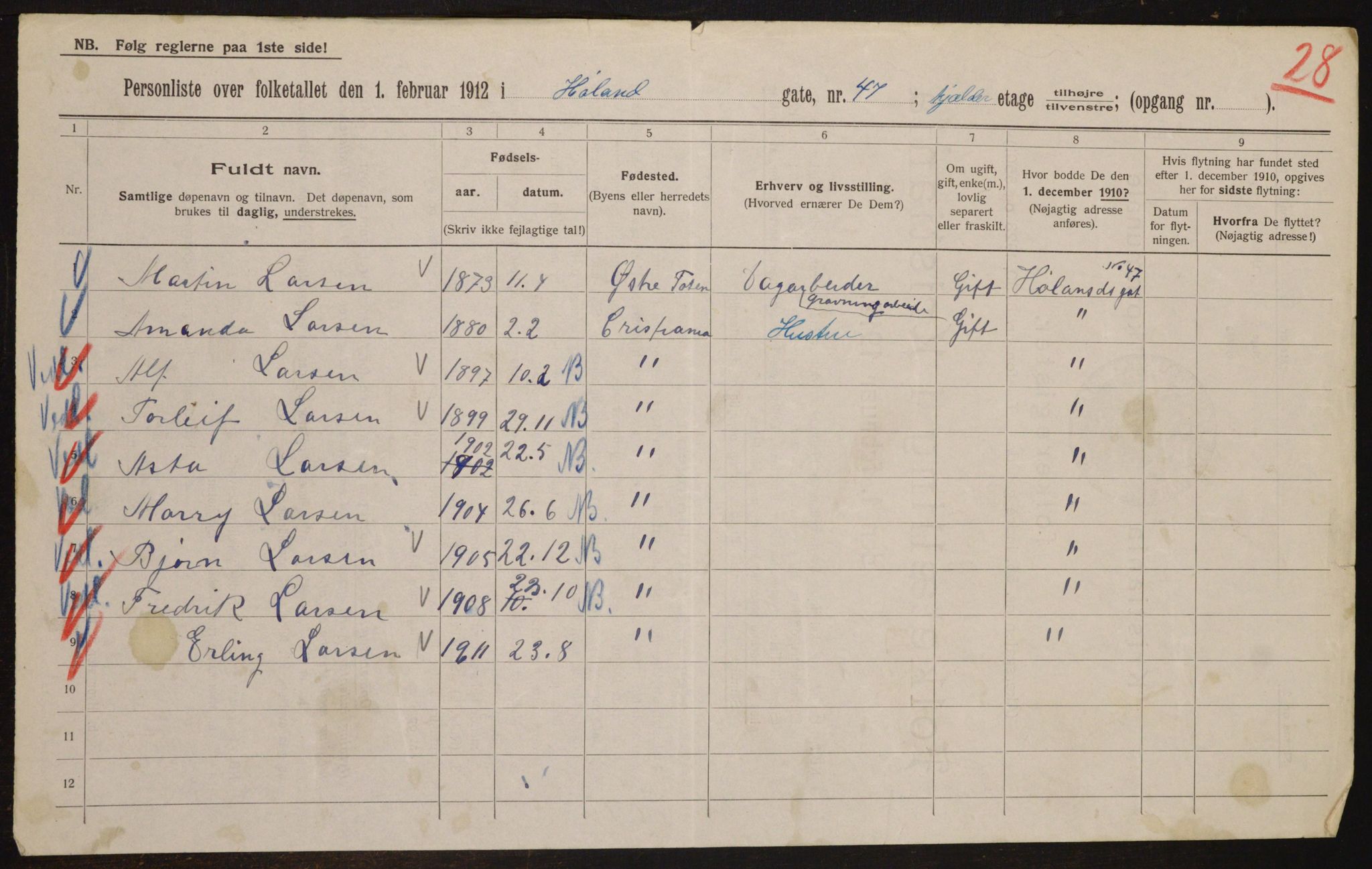 OBA, Kommunal folketelling 1.2.1912 for Kristiania, 1912, s. 43102