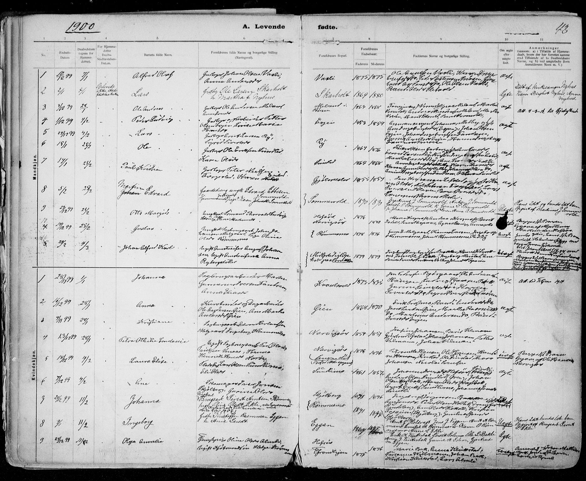Ministerialprotokoller, klokkerbøker og fødselsregistre - Sør-Trøndelag, SAT/A-1456/668/L0811: Ministerialbok nr. 668A11, 1894-1913, s. 43