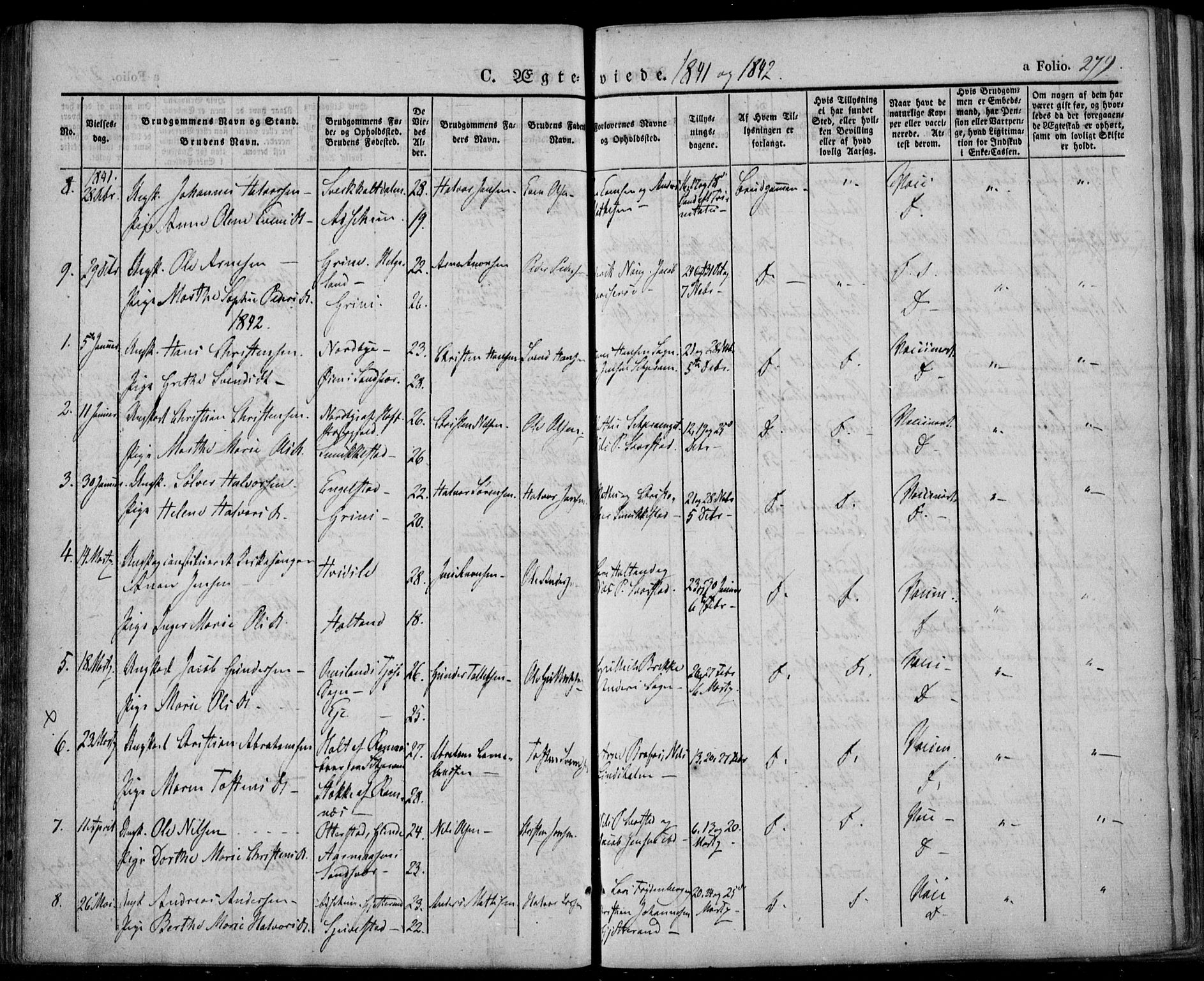 Lardal kirkebøker, AV/SAKO-A-350/F/Fa/L0006: Ministerialbok nr. I 6, 1835-1860, s. 279