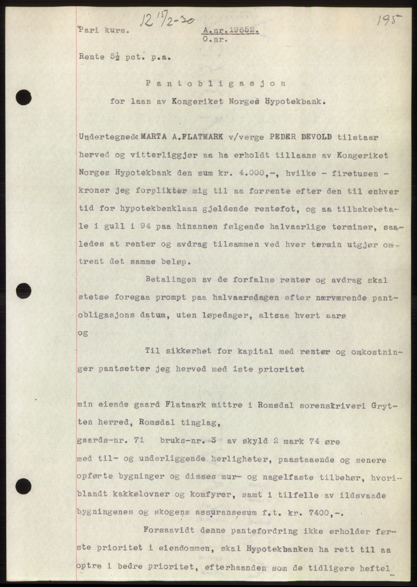 Romsdal sorenskriveri, SAT/A-4149/1/2/2C/L0057: Pantebok nr. 51, 1929-1930, Tingl.dato: 15.02.1930