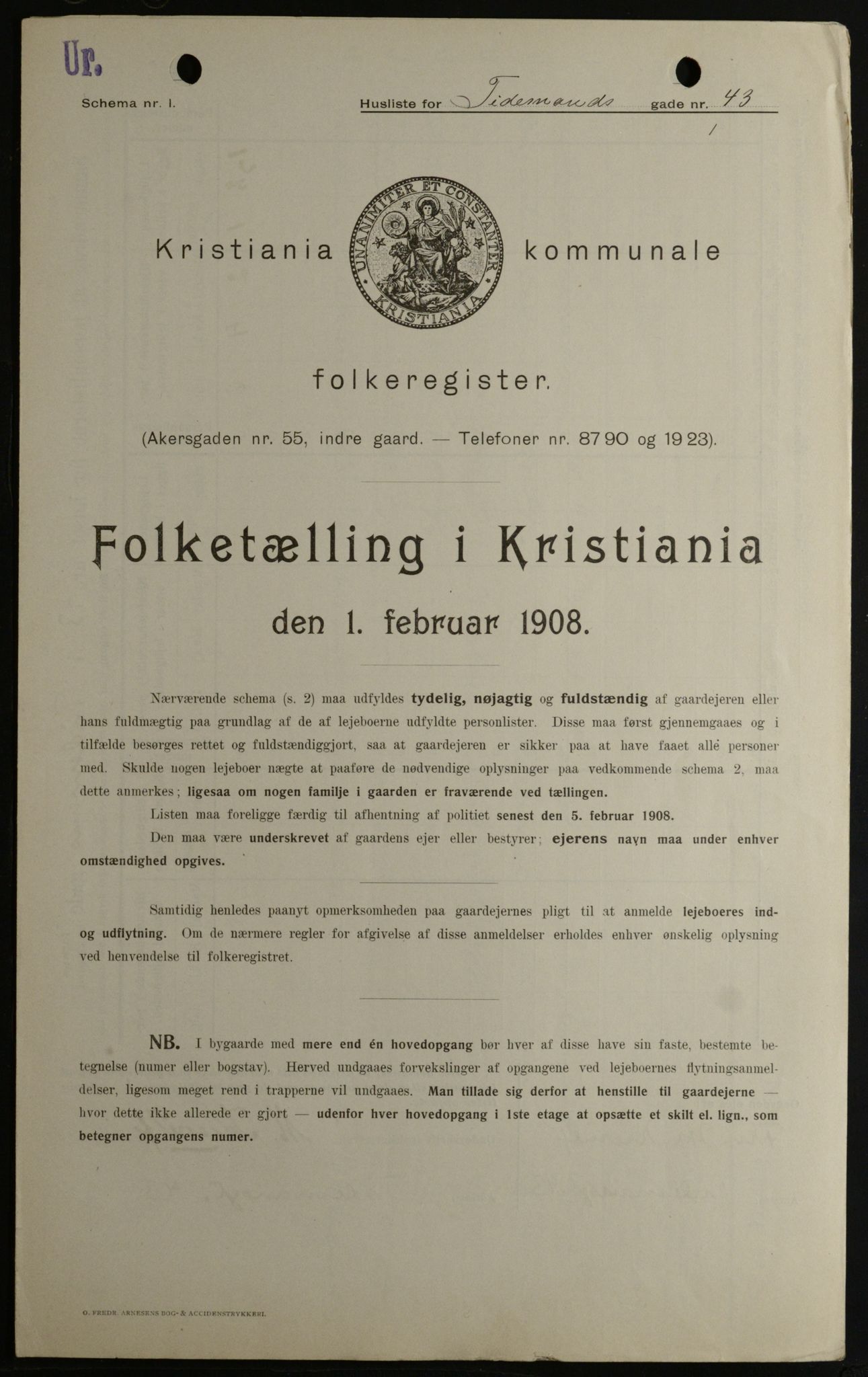 OBA, Kommunal folketelling 1.2.1908 for Kristiania kjøpstad, 1908, s. 100240
