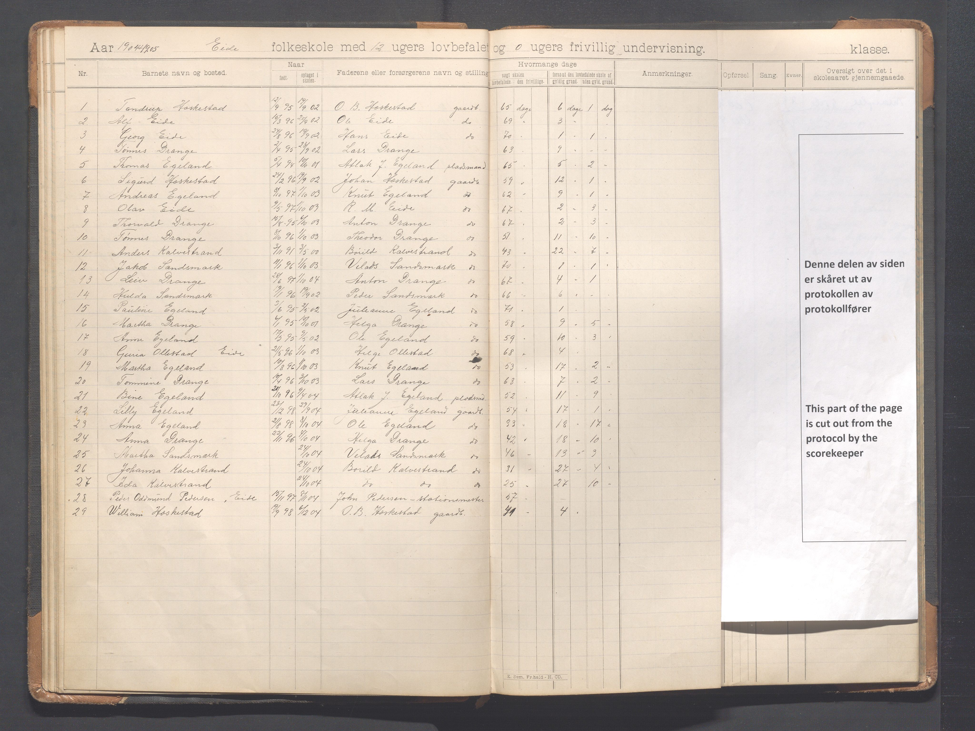 Heskestad kommune - Eide skole, IKAR/K-101744/H/L0001: Skoleprotokoll, 1898-1922, s. 29