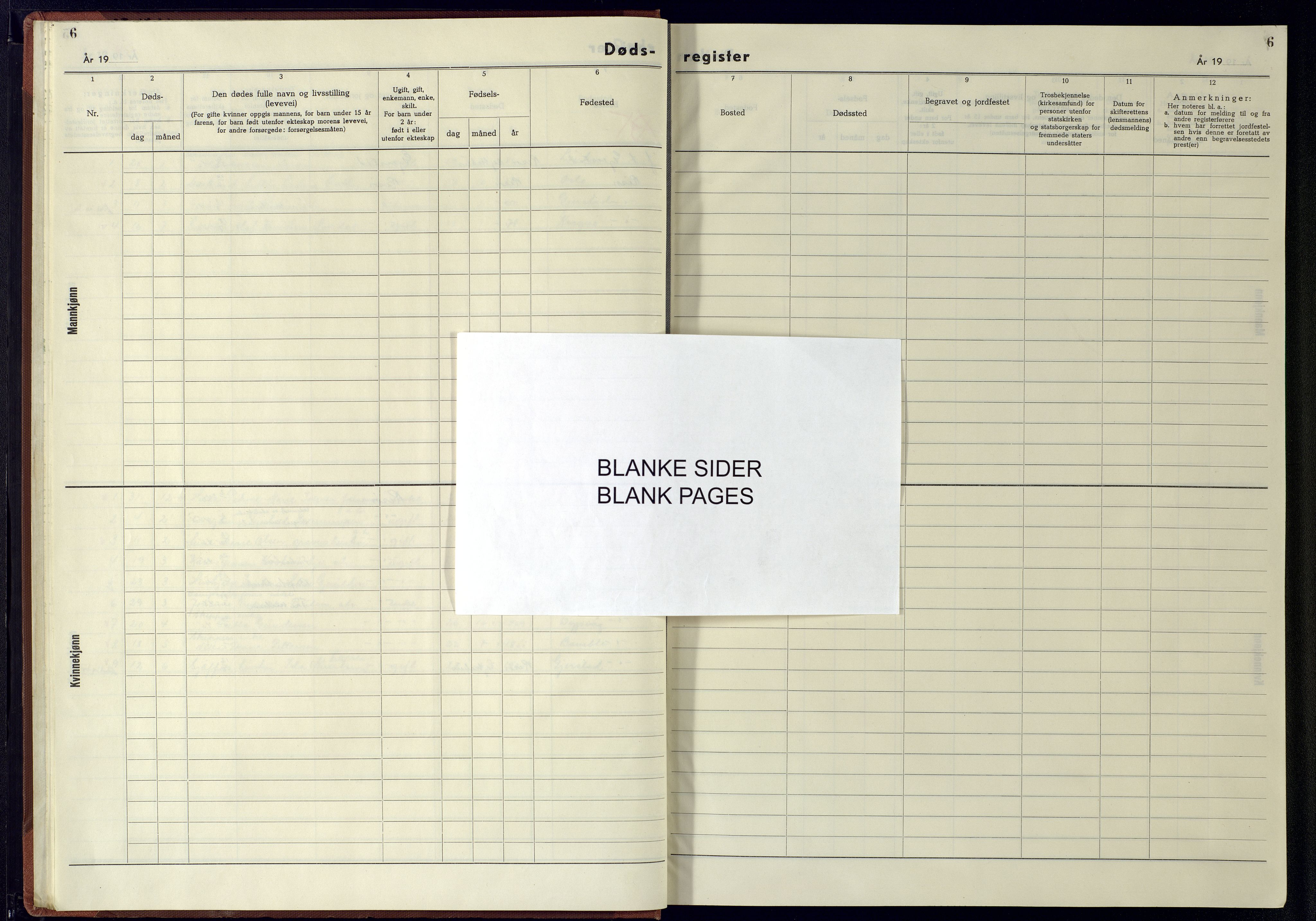 Risør sokneprestkontor, AV/SAK-1111-0035/J/Jb/L0004: A-VI-10 - Dødsfallsregister, 1942-1945, s. 6