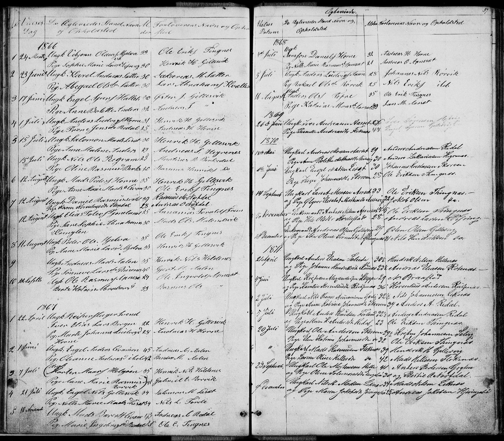 Førde sokneprestembete, AV/SAB-A-79901/H/Hab: Klokkerbok nr. E 0, 1853-1880, s. 57