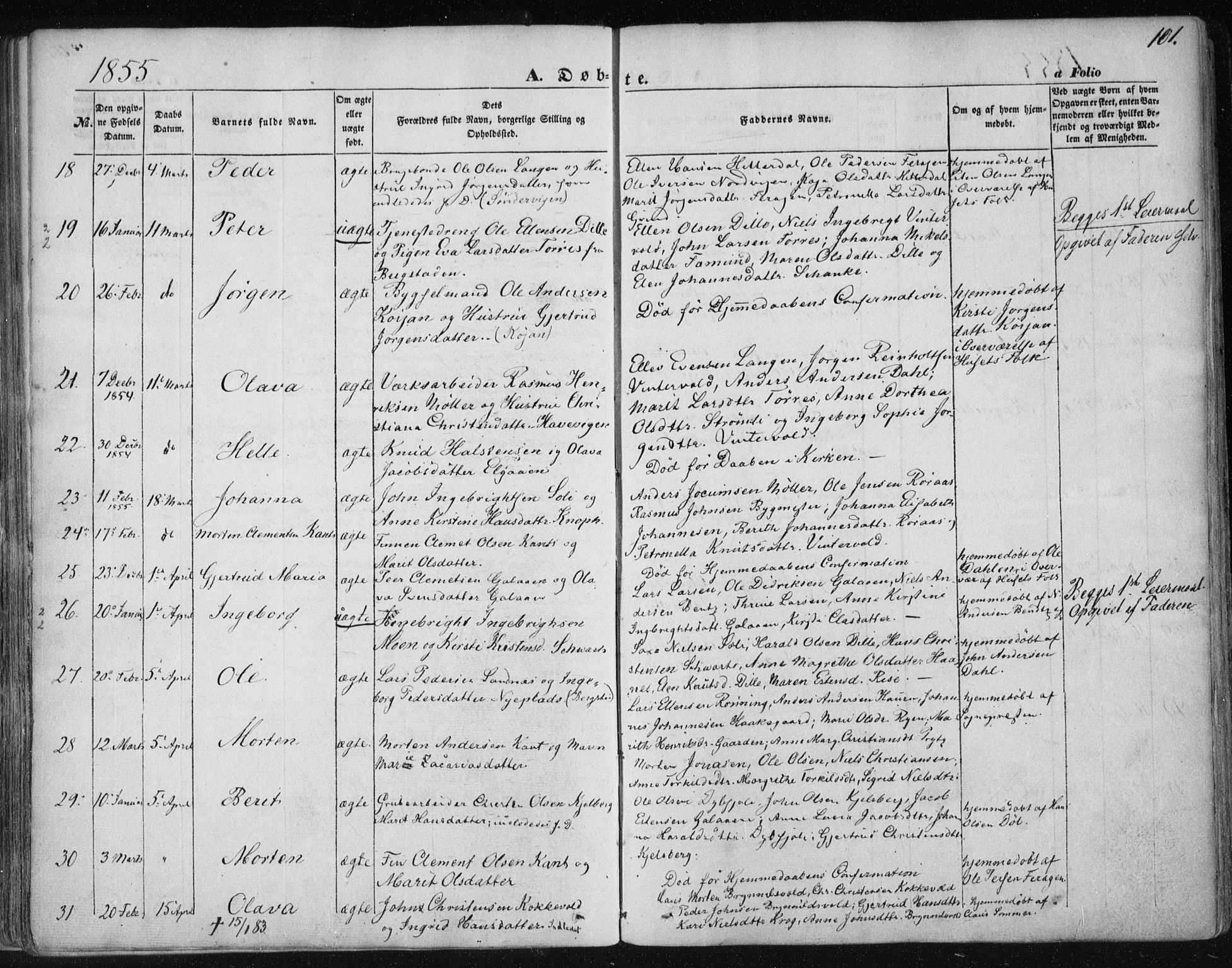 Ministerialprotokoller, klokkerbøker og fødselsregistre - Sør-Trøndelag, SAT/A-1456/681/L0931: Ministerialbok nr. 681A09, 1845-1859, s. 101