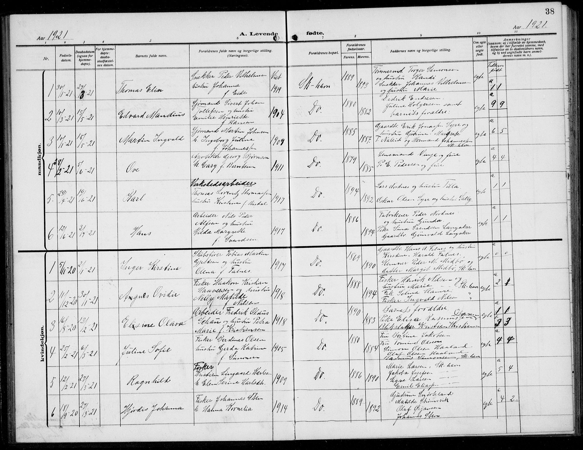 Skudenes sokneprestkontor, SAST/A -101849/H/Ha/Hab/L0010: Klokkerbok nr. B 10, 1908-1936, s. 38