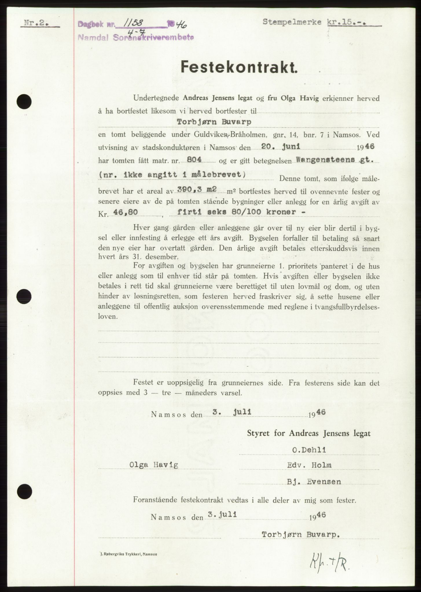 Namdal sorenskriveri, SAT/A-4133/1/2/2C: Pantebok nr. -, 1946-1946, Dagboknr: 1158/1946