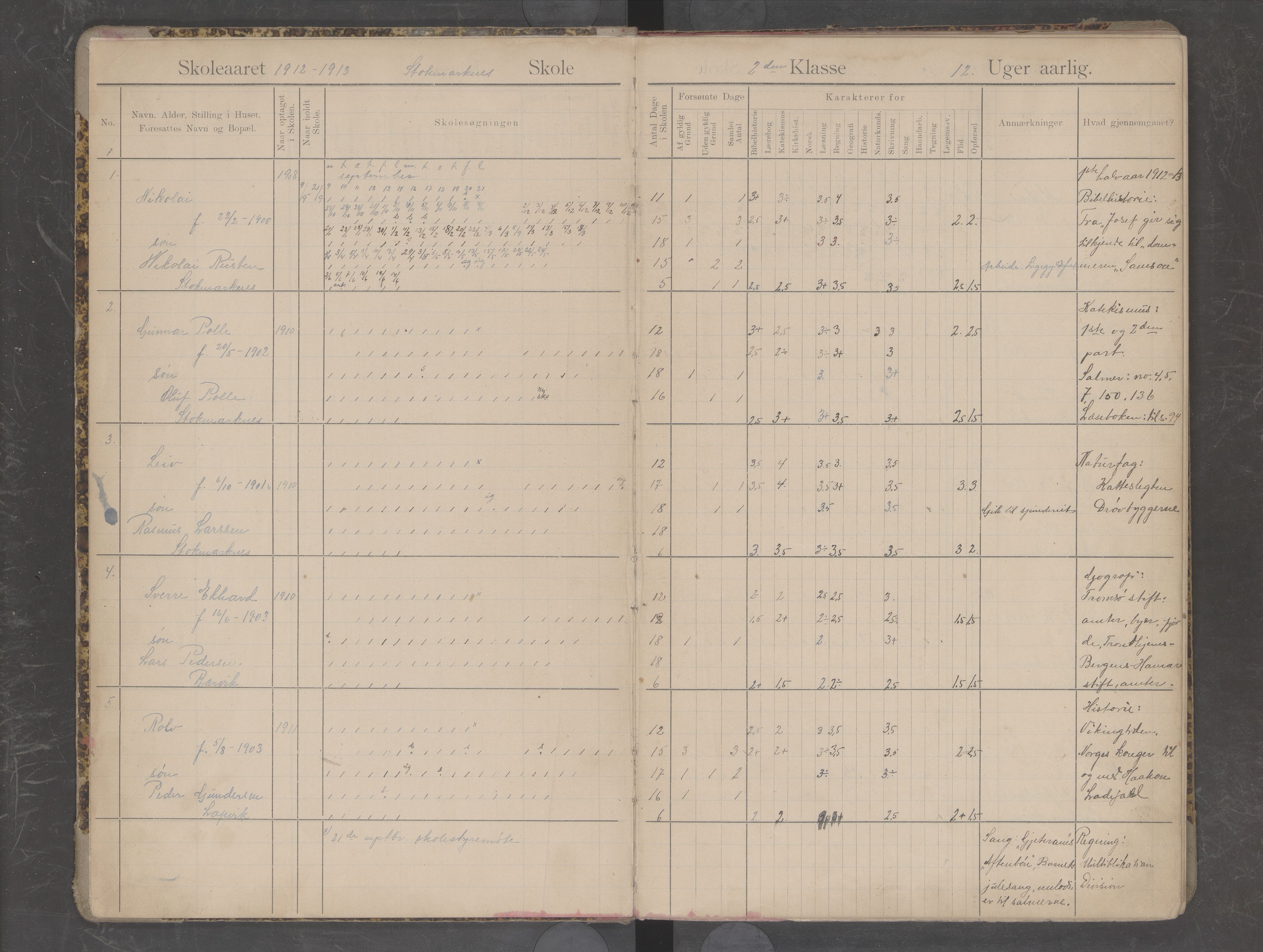 Hadsel kommune. Stokmarknes skolekrets, AIN/K-18660.510.24/G/Gb/L0002: Skoleprotokoll, 1912-1921