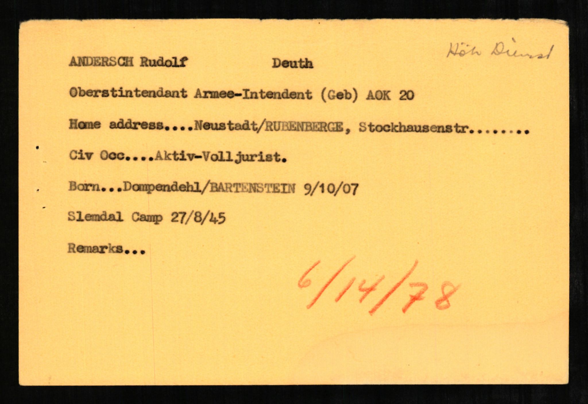 Forsvaret, Forsvarets overkommando II, RA/RAFA-3915/D/Db/L0001: CI Questionaires. Tyske okkupasjonsstyrker i Norge. Tyskere., 1945-1946, s. 237