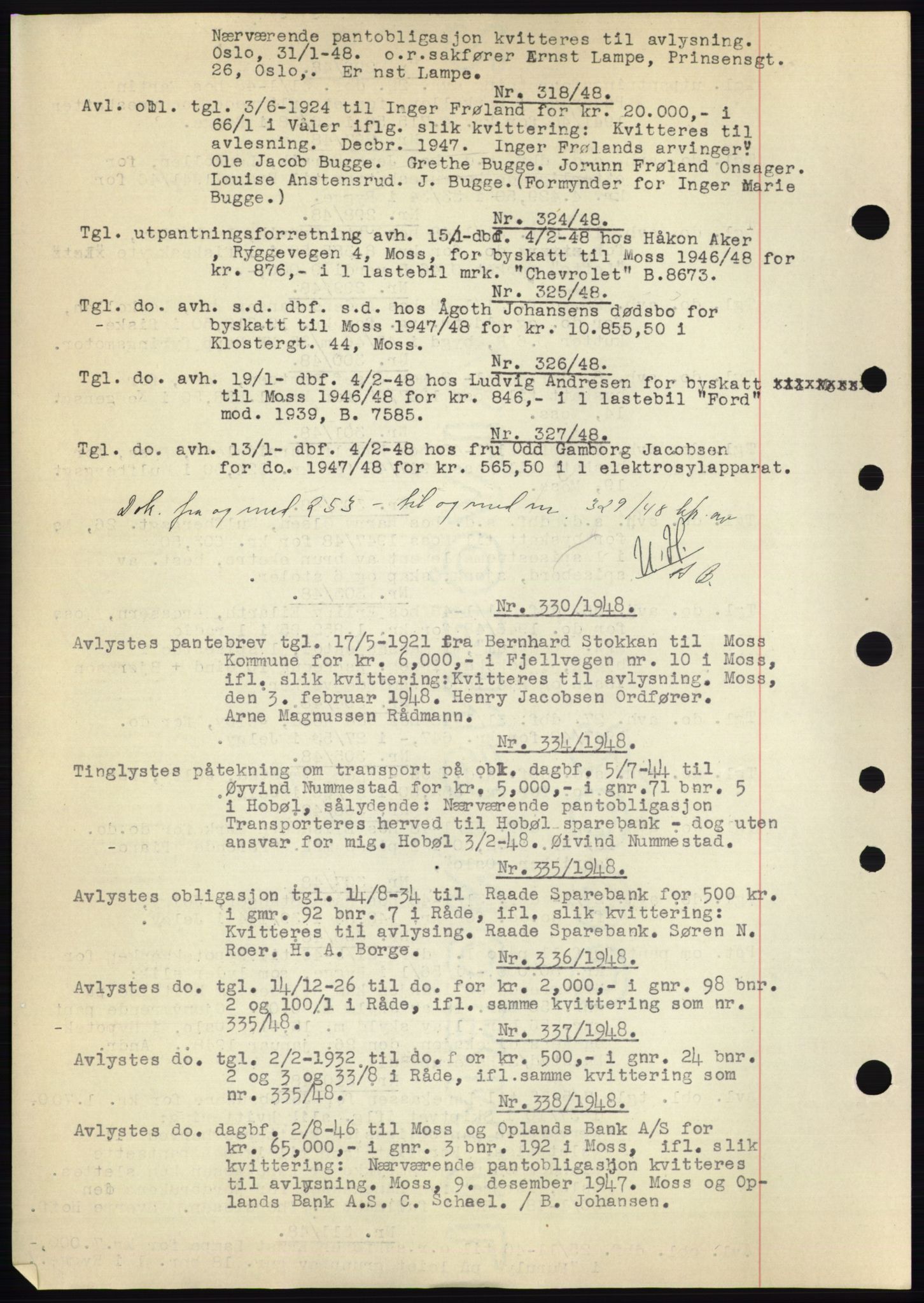 Moss sorenskriveri, SAO/A-10168: Pantebok nr. C10, 1938-1950, Dagboknr: 318/1948