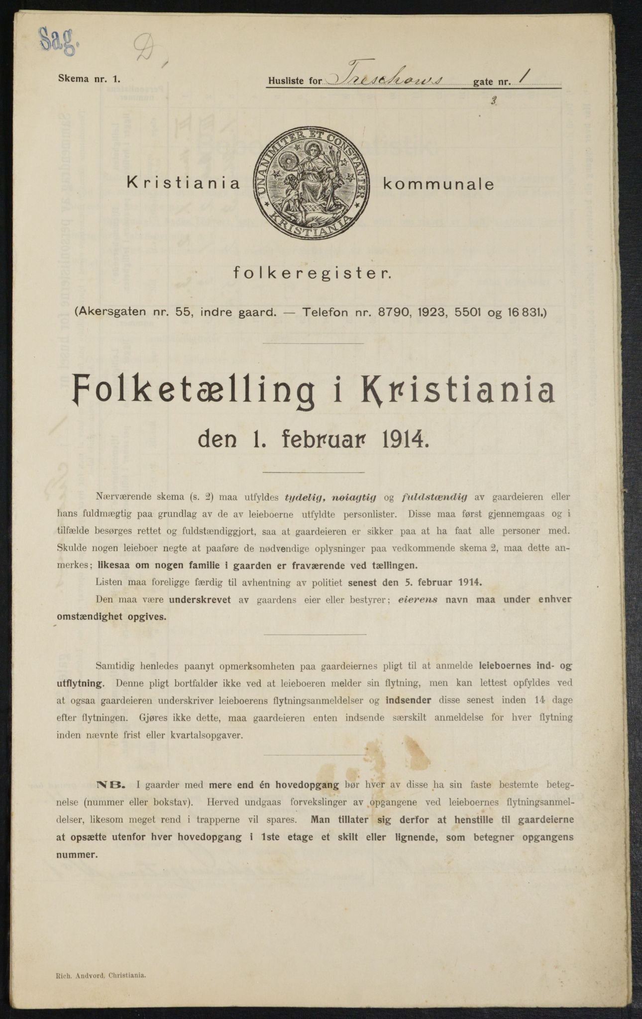 OBA, Kommunal folketelling 1.2.1914 for Kristiania, 1914, s. 116385