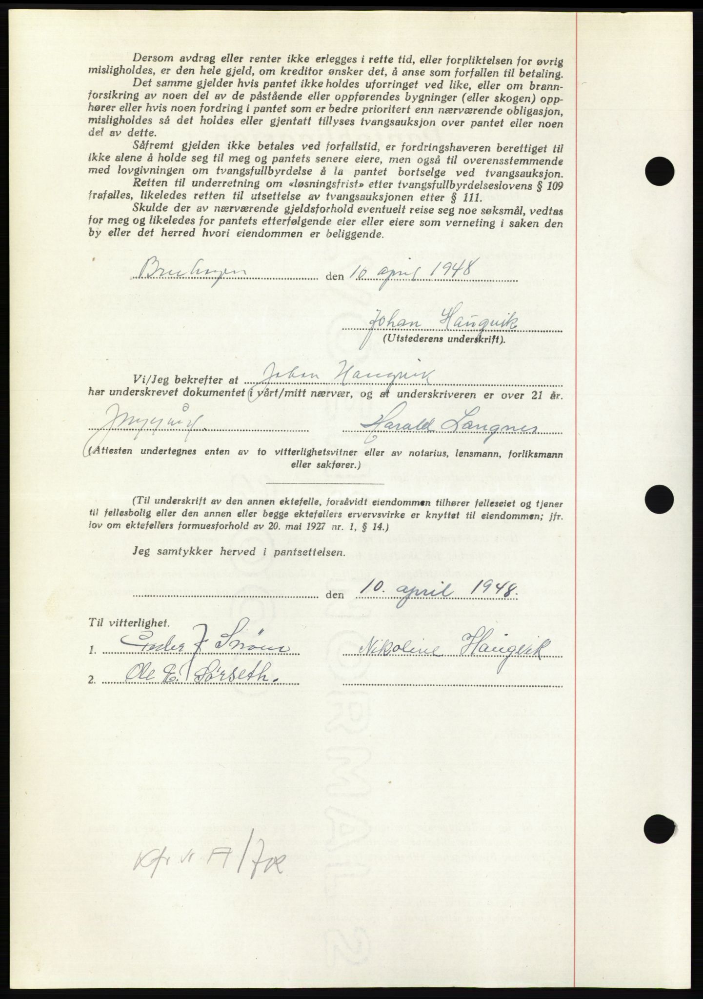 Nordmøre sorenskriveri, AV/SAT-A-4132/1/2/2Ca: Pantebok nr. B98, 1948-1948, Dagboknr: 880/1948