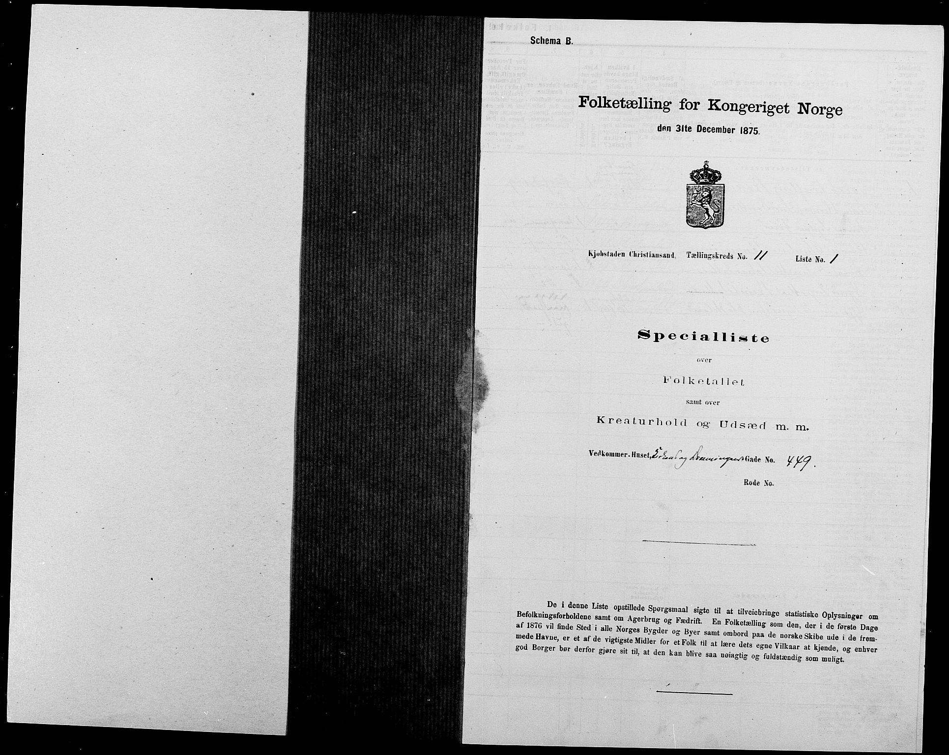 SAK, Folketelling 1875 for 1001P Kristiansand prestegjeld, 1875, s. 1820