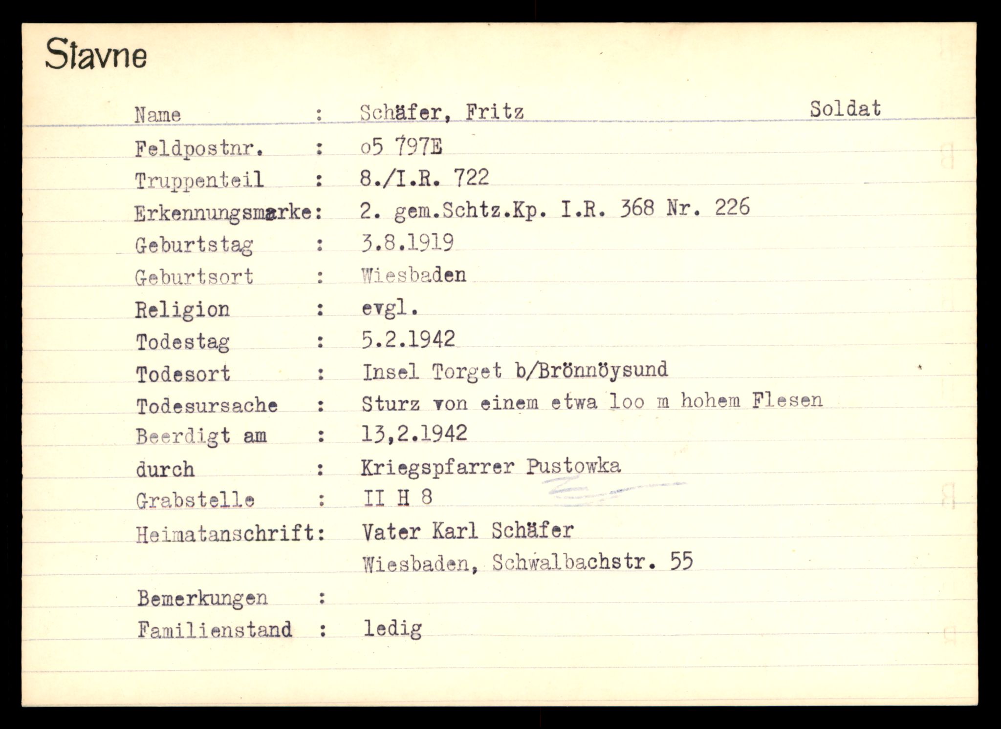 Distriktskontoret for krigsgraver, AV/SAT-A-5030/E/L0003: Kasett/kartotek over tysk Krigskirkegård Stavne, 1945, s. 1189