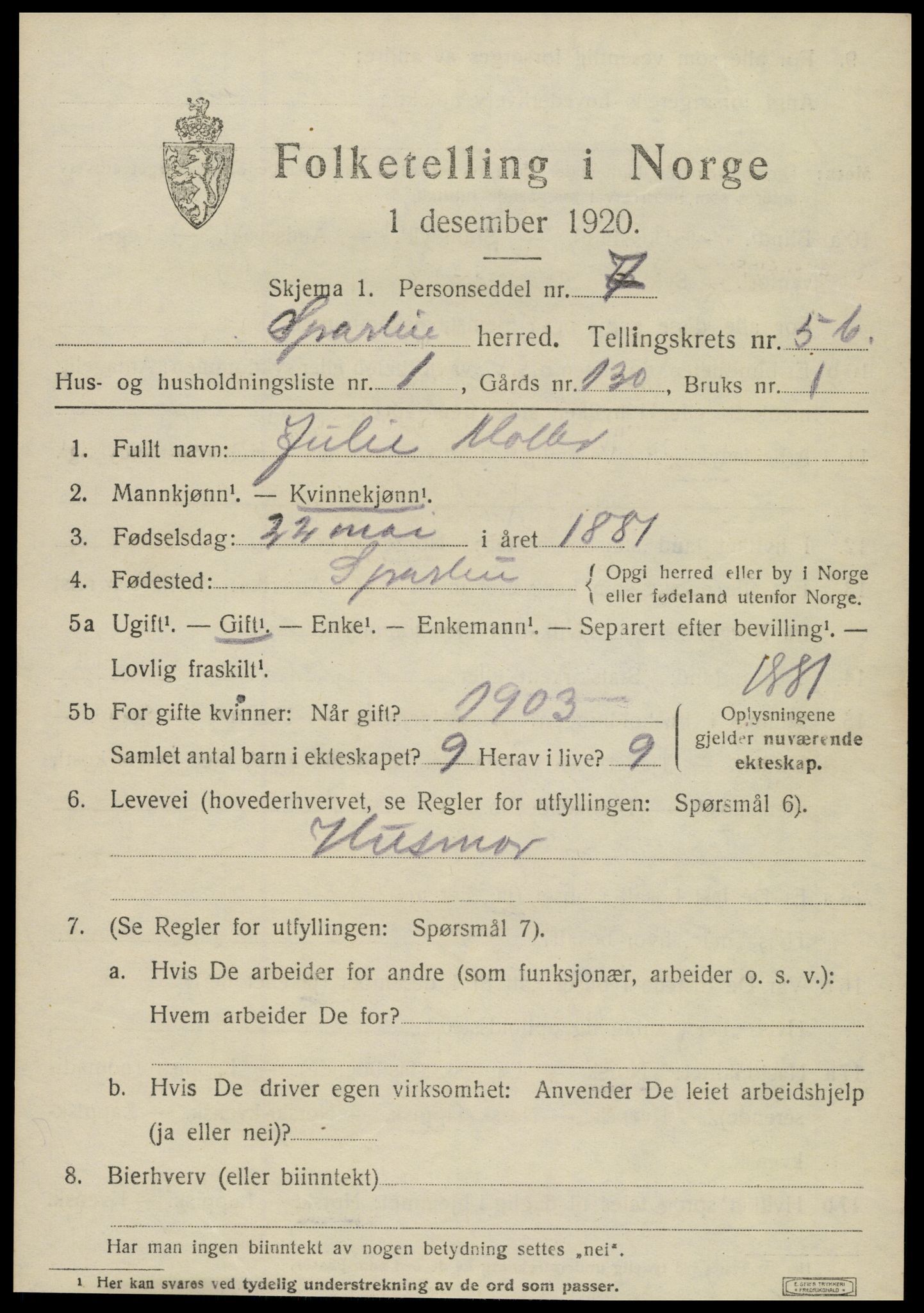 SAT, Folketelling 1920 for 1731 Sparbu herred, 1920, s. 6829