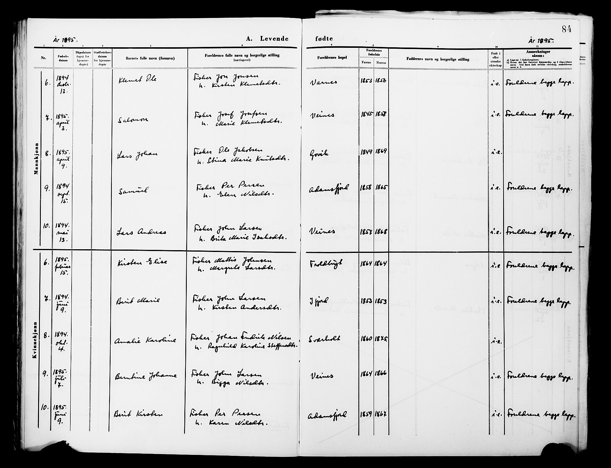 Lebesby sokneprestkontor, AV/SATØ-S-1353/H/Ha/L0004kirke: Ministerialbok nr. 4, 1870-1902, s. 84