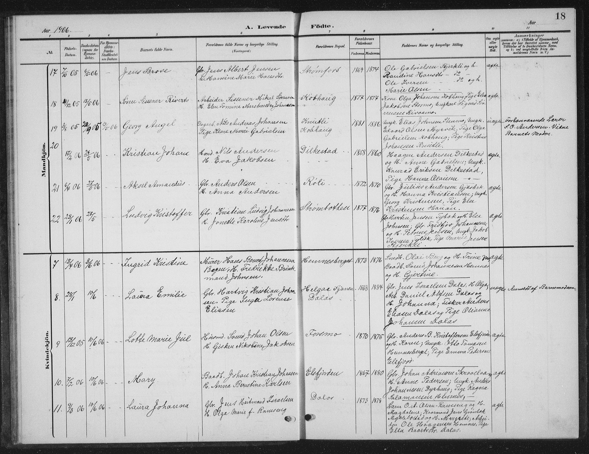 Ministerialprotokoller, klokkerbøker og fødselsregistre - Nordland, AV/SAT-A-1459/825/L0370: Klokkerbok nr. 825C07, 1903-1923, s. 18