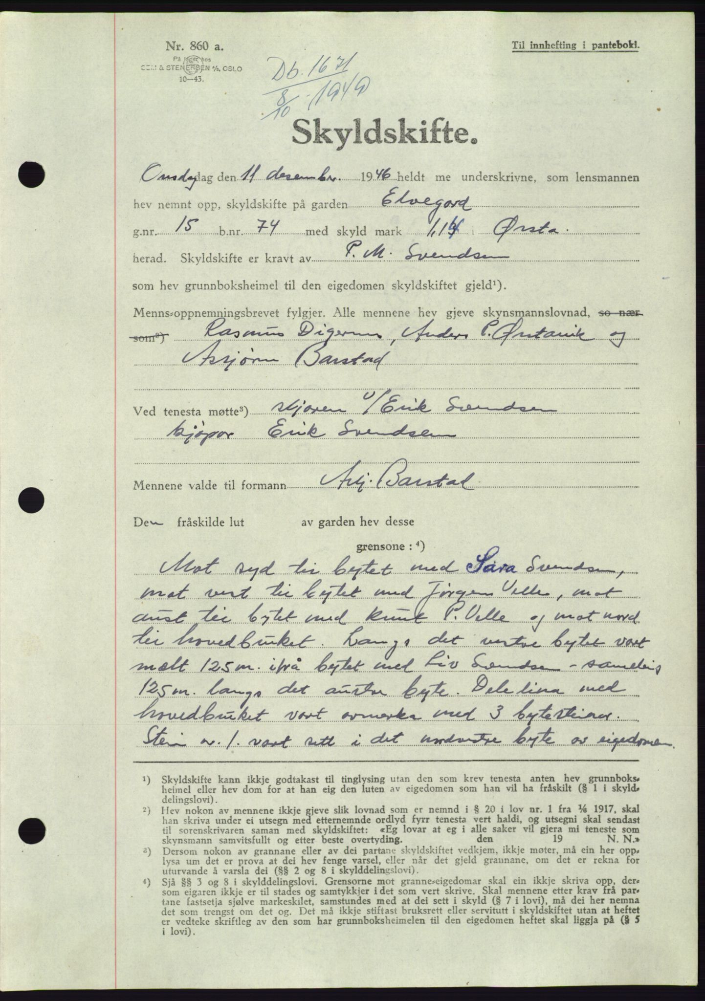 Søre Sunnmøre sorenskriveri, AV/SAT-A-4122/1/2/2C/L0085: Pantebok nr. 11A, 1949-1949, Dagboknr: 1671/1949