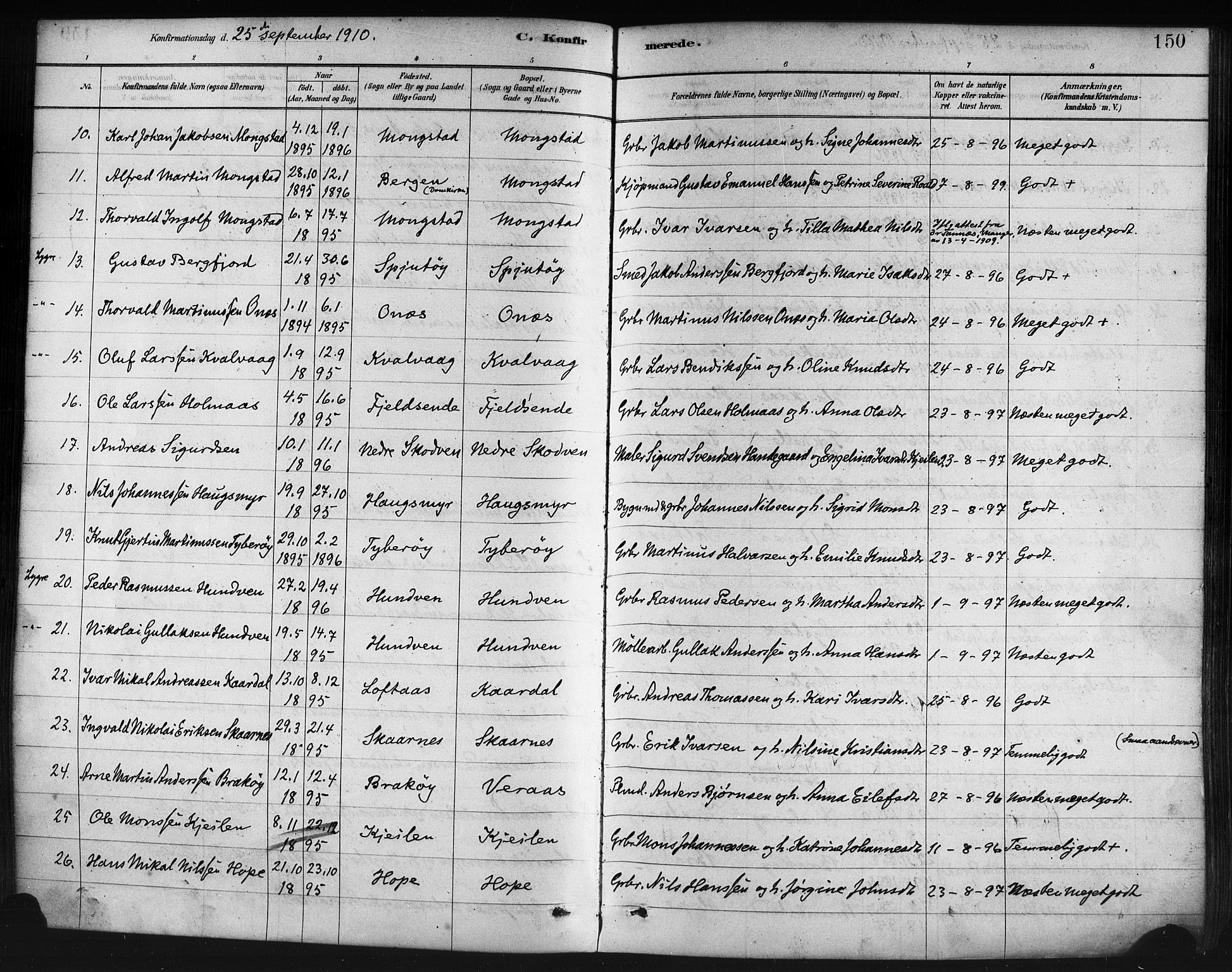 Lindås Sokneprestembete, AV/SAB-A-76701/H/Haa/Haaa/L0019: Ministerialbok nr. A 19, 1878-1912, s. 150