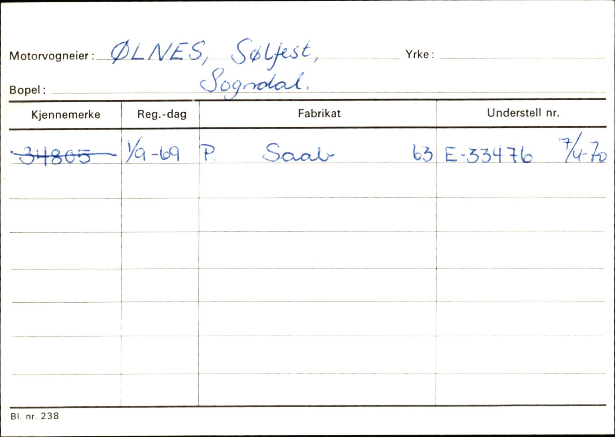 Statens vegvesen, Sogn og Fjordane vegkontor, AV/SAB-A-5301/4/F/L0125: Eigarregister Sogndal V-Å. Aurland A-Å. Fjaler A-N, 1945-1975, s. 266