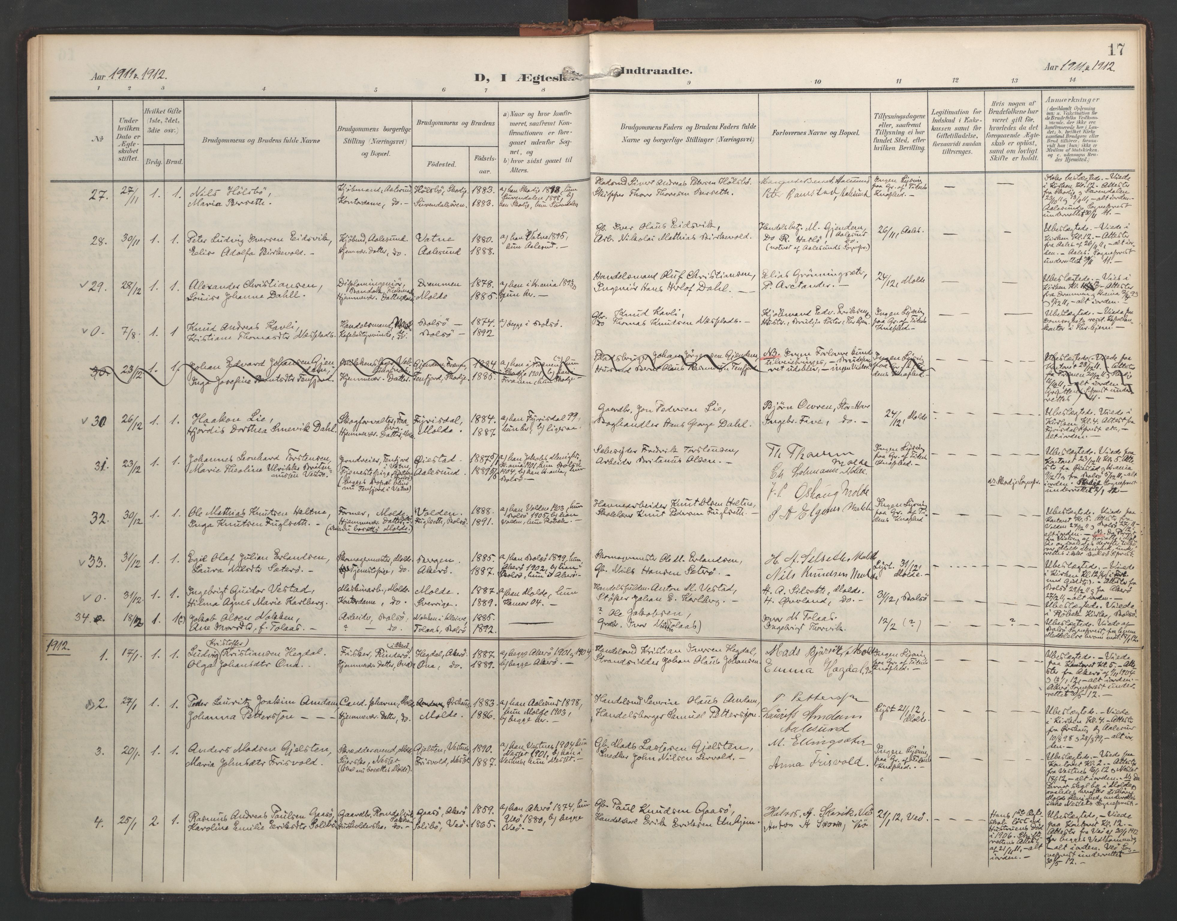 Ministerialprotokoller, klokkerbøker og fødselsregistre - Møre og Romsdal, AV/SAT-A-1454/558/L0694: Ministerialbok nr. 558A08, 1907-1922, s. 17