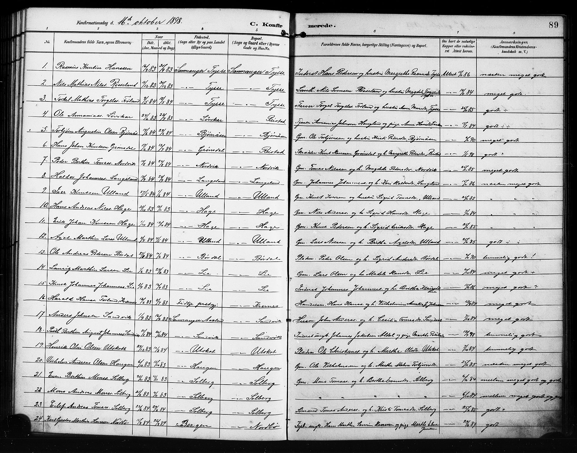 Samnanger Sokneprestembete, AV/SAB-A-77501/H/Hab: Klokkerbok nr. A 3, 1898-1914, s. 89