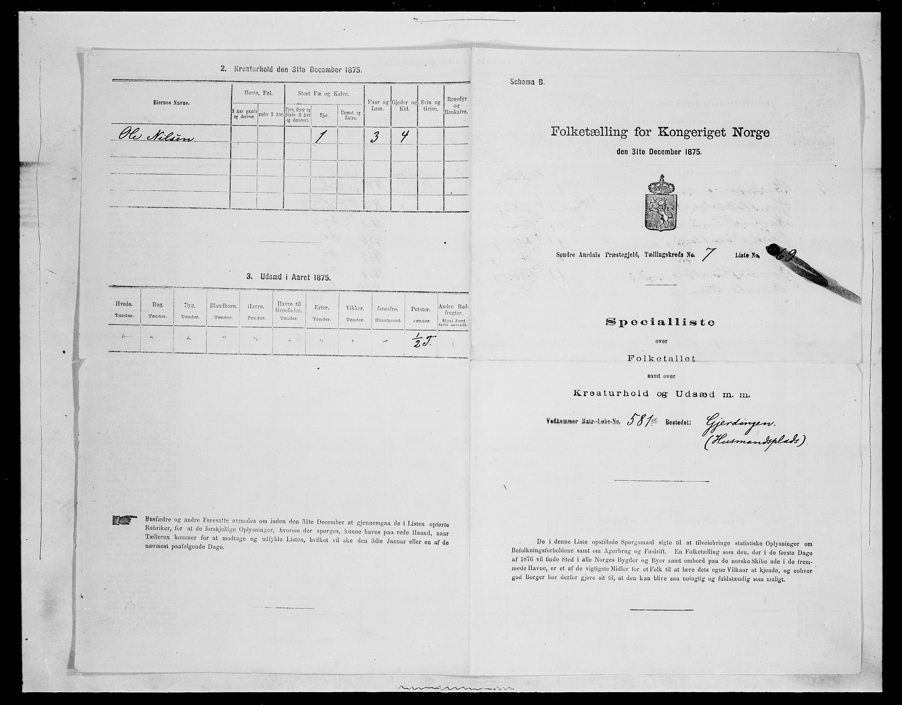 SAH, Folketelling 1875 for 0540P Sør-Aurdal prestegjeld, 1875, s. 1286