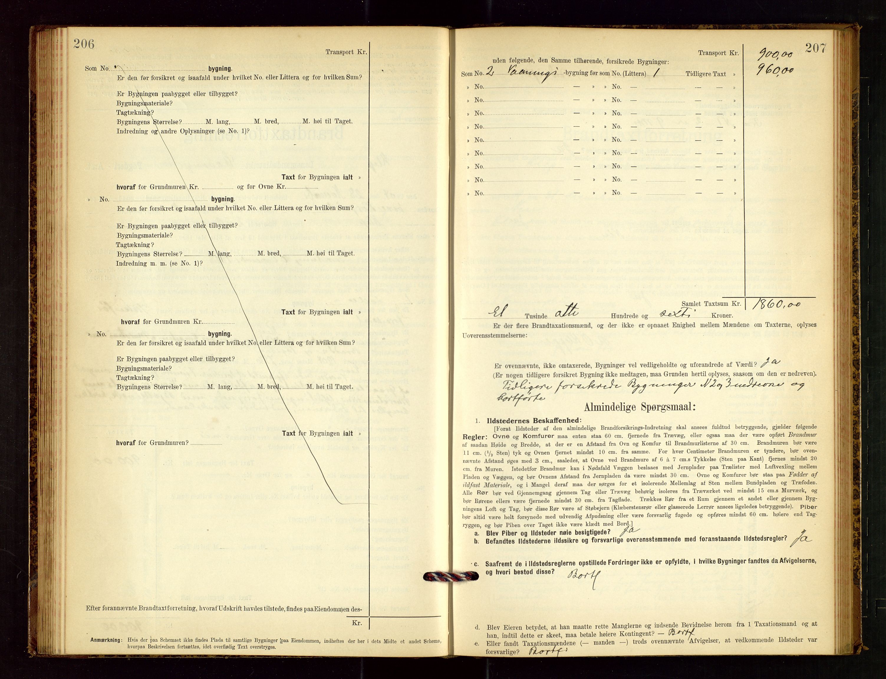 Klepp lensmannskontor, SAST/A-100163/Goc/L0003: "Brandtaxationsprotokol" m/register, 1902-1907, s. 206-207