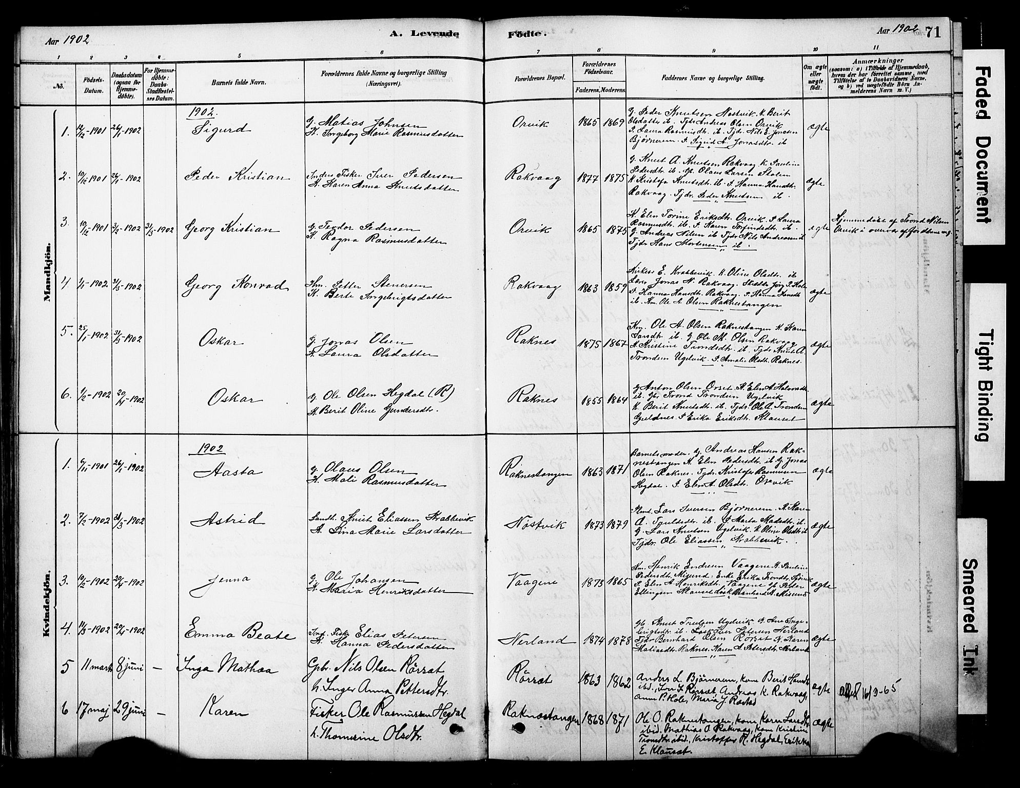 Ministerialprotokoller, klokkerbøker og fødselsregistre - Møre og Romsdal, AV/SAT-A-1454/563/L0736: Ministerialbok nr. 563A01, 1878-1903, s. 71