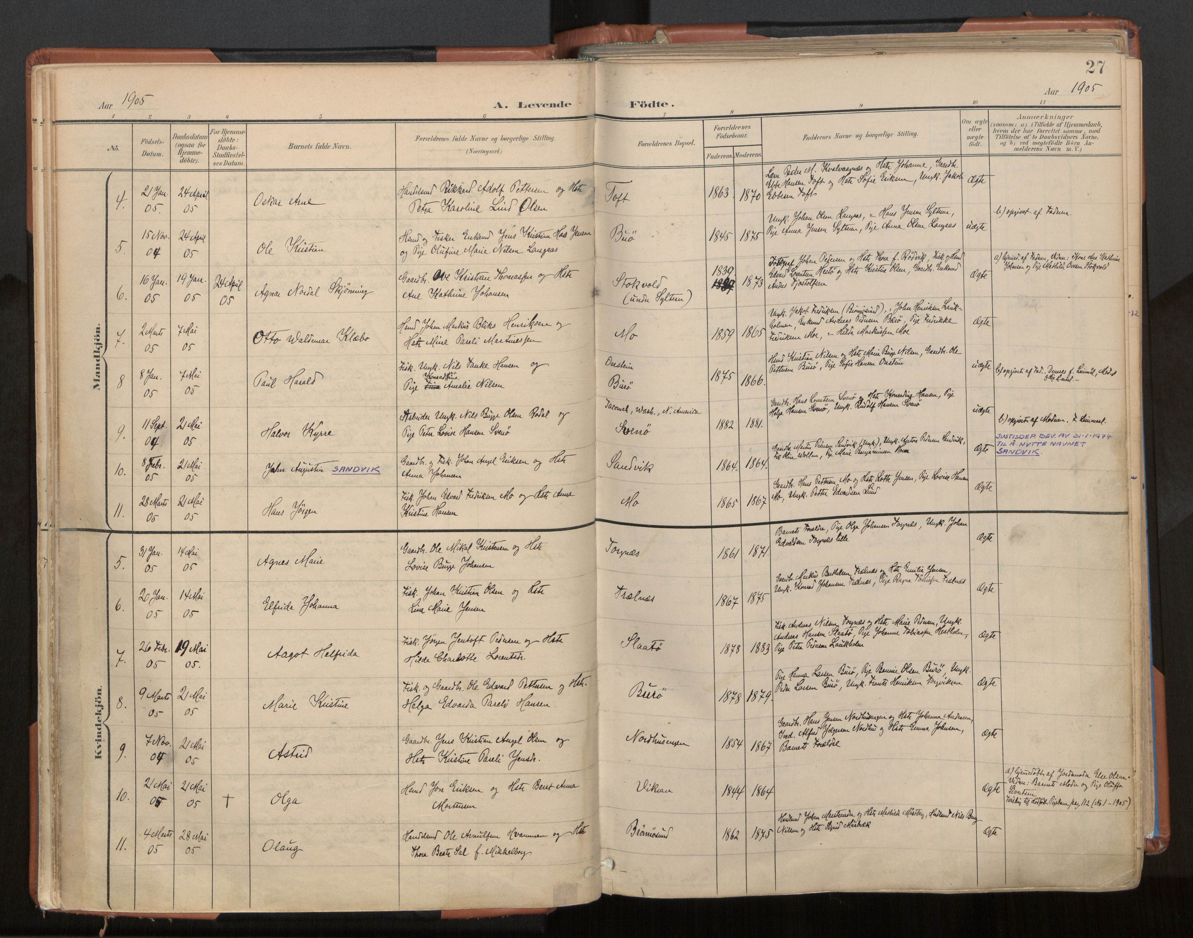 Ministerialprotokoller, klokkerbøker og fødselsregistre - Nordland, AV/SAT-A-1459/813/L0201: Ministerialbok nr. 813A11, 1901-1918, s. 27