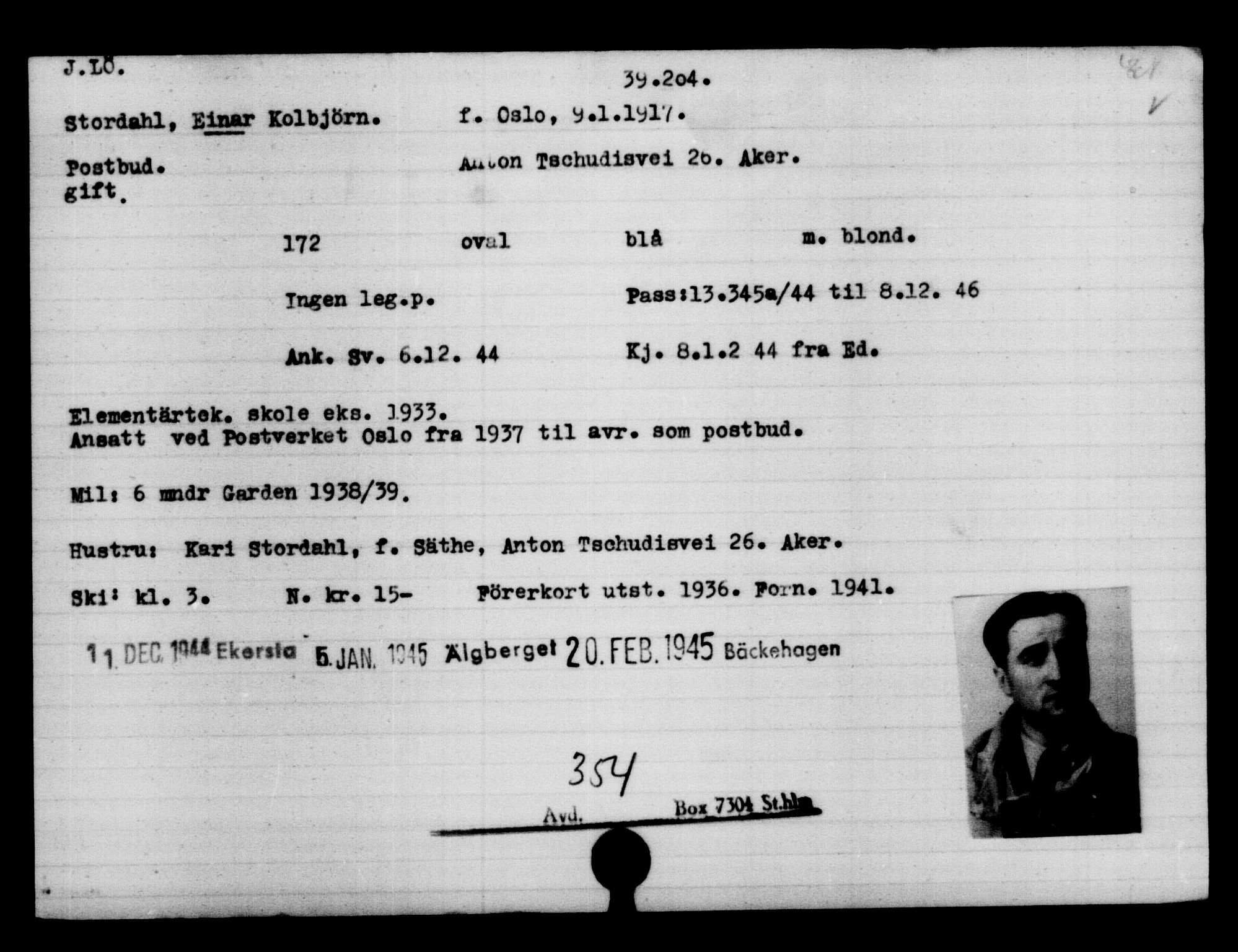 Utenriksstasjonene, Legasjonen i Stockholm, Flyktningkontoret, AV/RA-S-6753/V/Va/L0015: Kjesäterkartoteket, flyktninger med registreringsnr. 37800-40770, 1940-1945, s. 1443