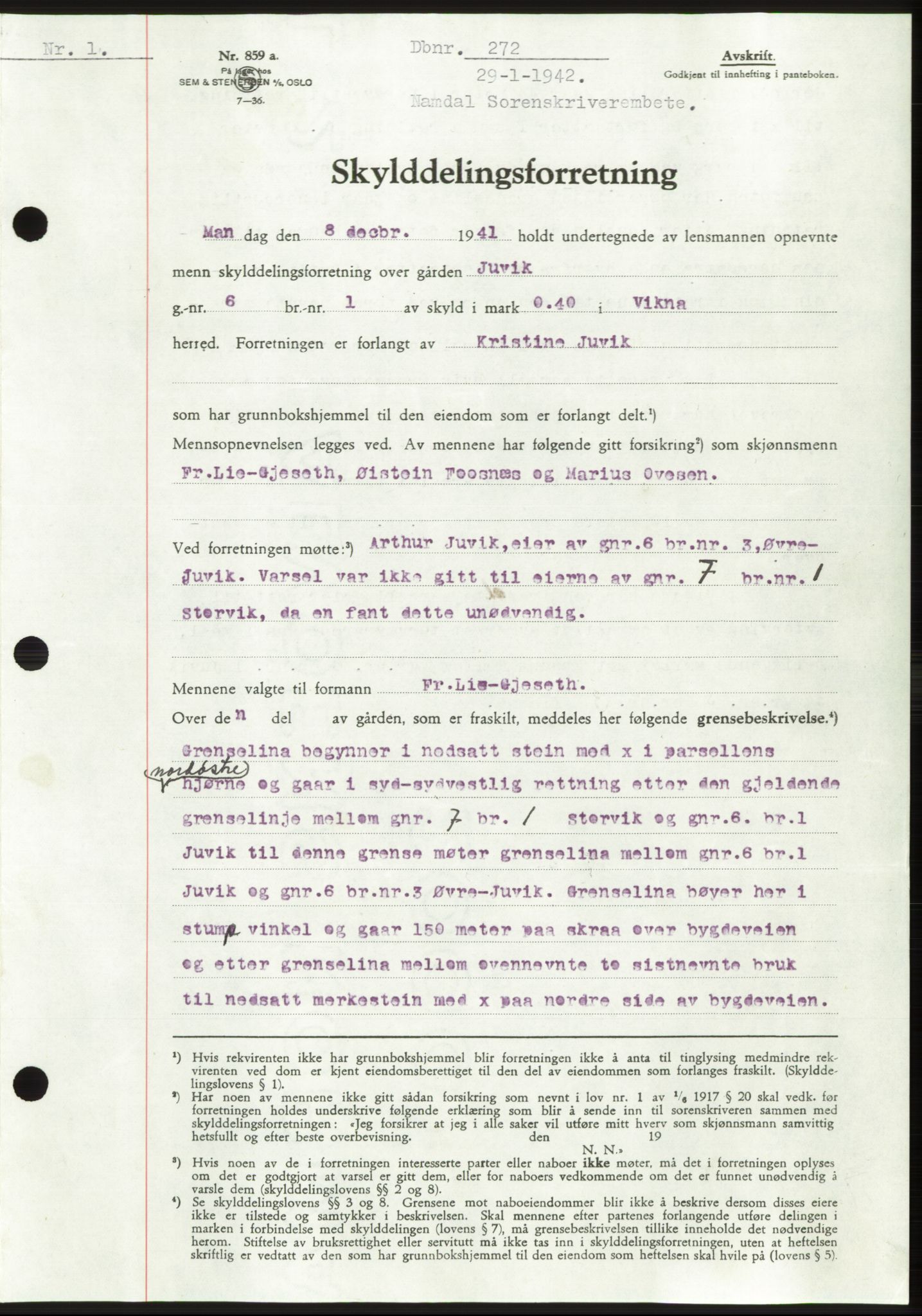 Namdal sorenskriveri, SAT/A-4133/1/2/2C: Pantebok nr. -, 1941-1942, Dagboknr: 272/1942