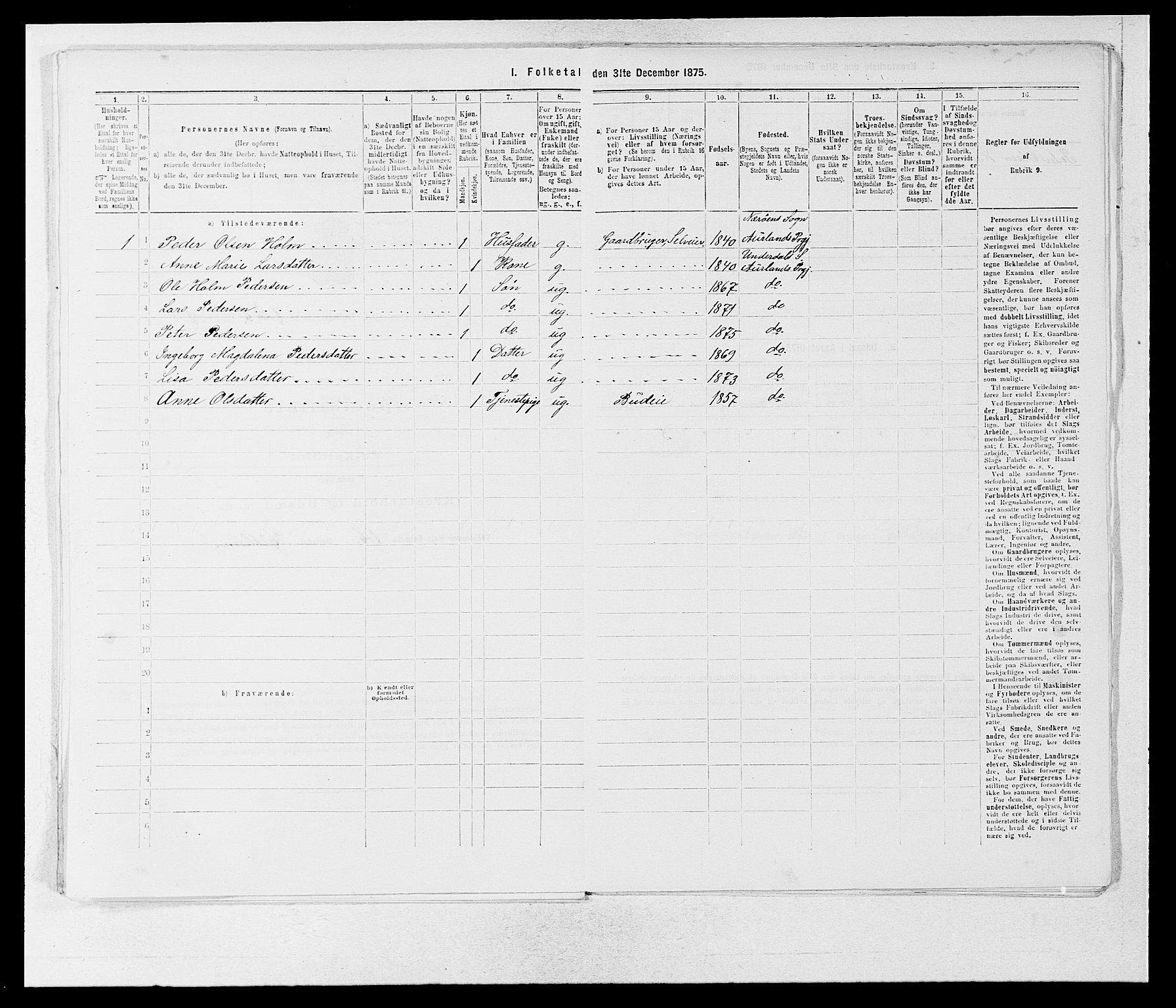 SAB, Folketelling 1875 for 1421P Aurland prestegjeld, 1875, s. 34