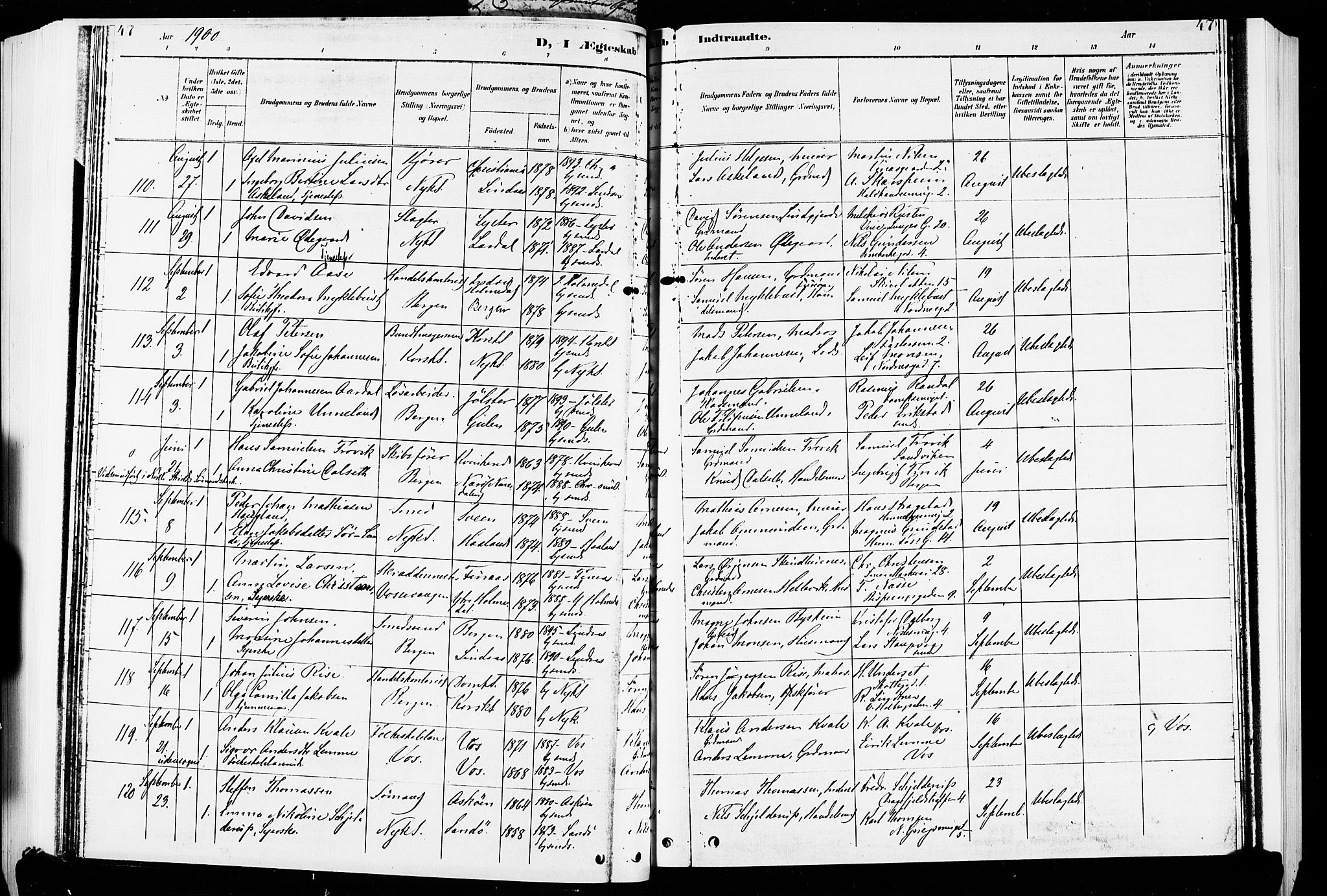 Nykirken Sokneprestembete, AV/SAB-A-77101/H/Hab: Klokkerbok nr. D 2, 1896-1905, s. 47