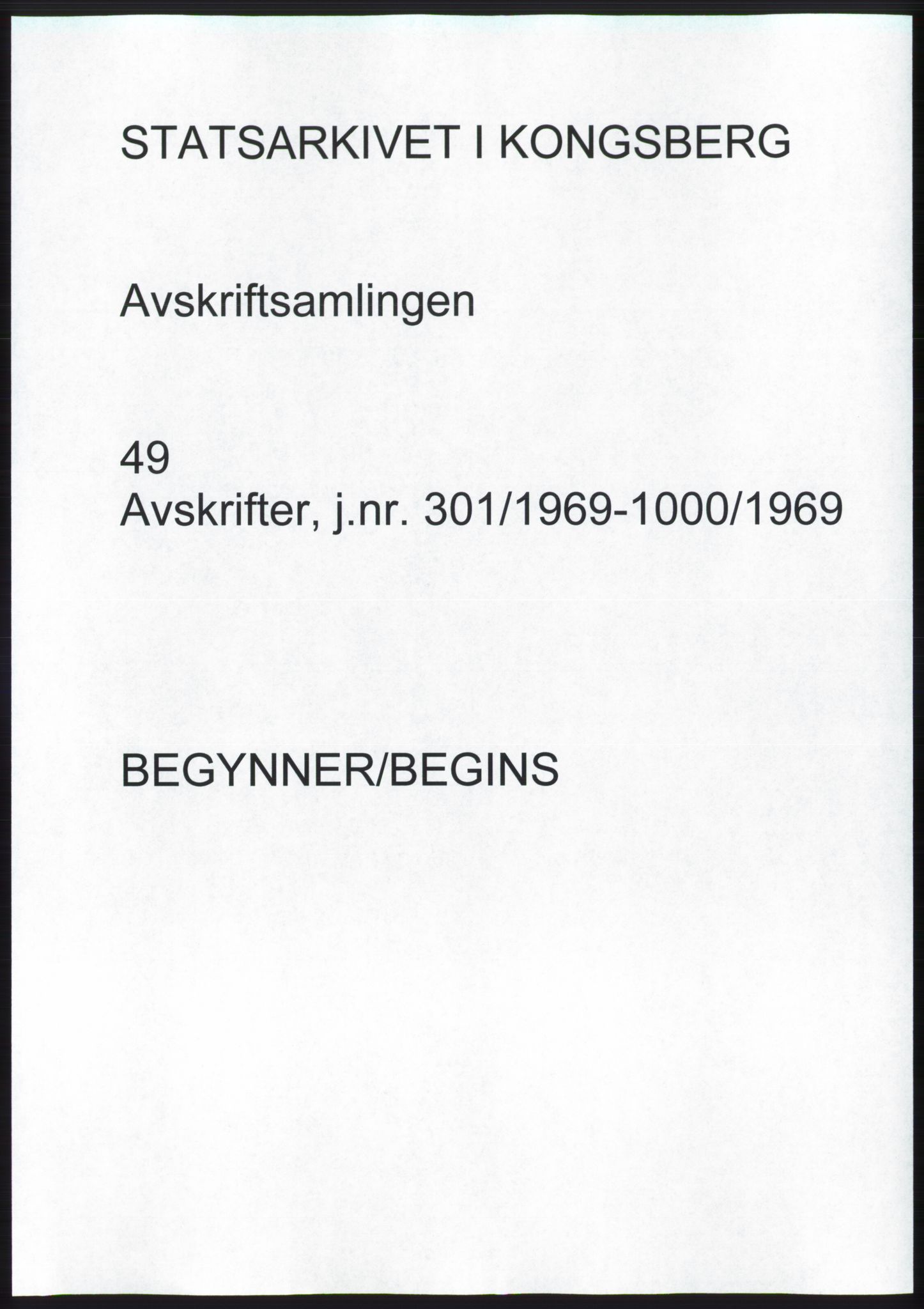 Statsarkivet i Kongsberg, SAKO/A-0001, 1969, s. 1
