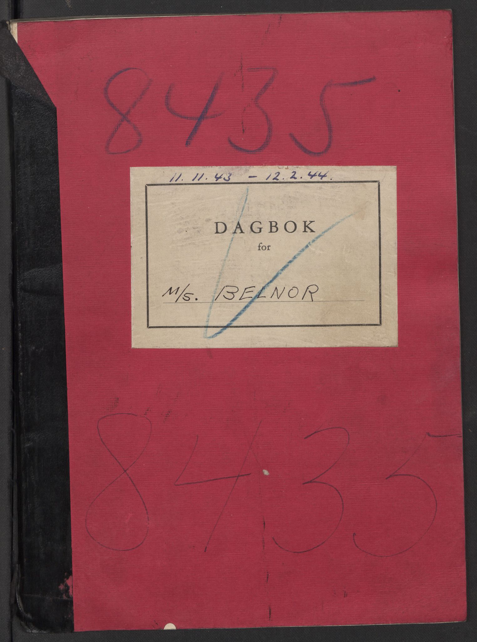 Nortraship, Skipsdagbøker, AV/RA-S-2168/F/L1544/0004: Boknr. 8432 - 8445 / Boknr. 8435 Belnor, 1943-1944