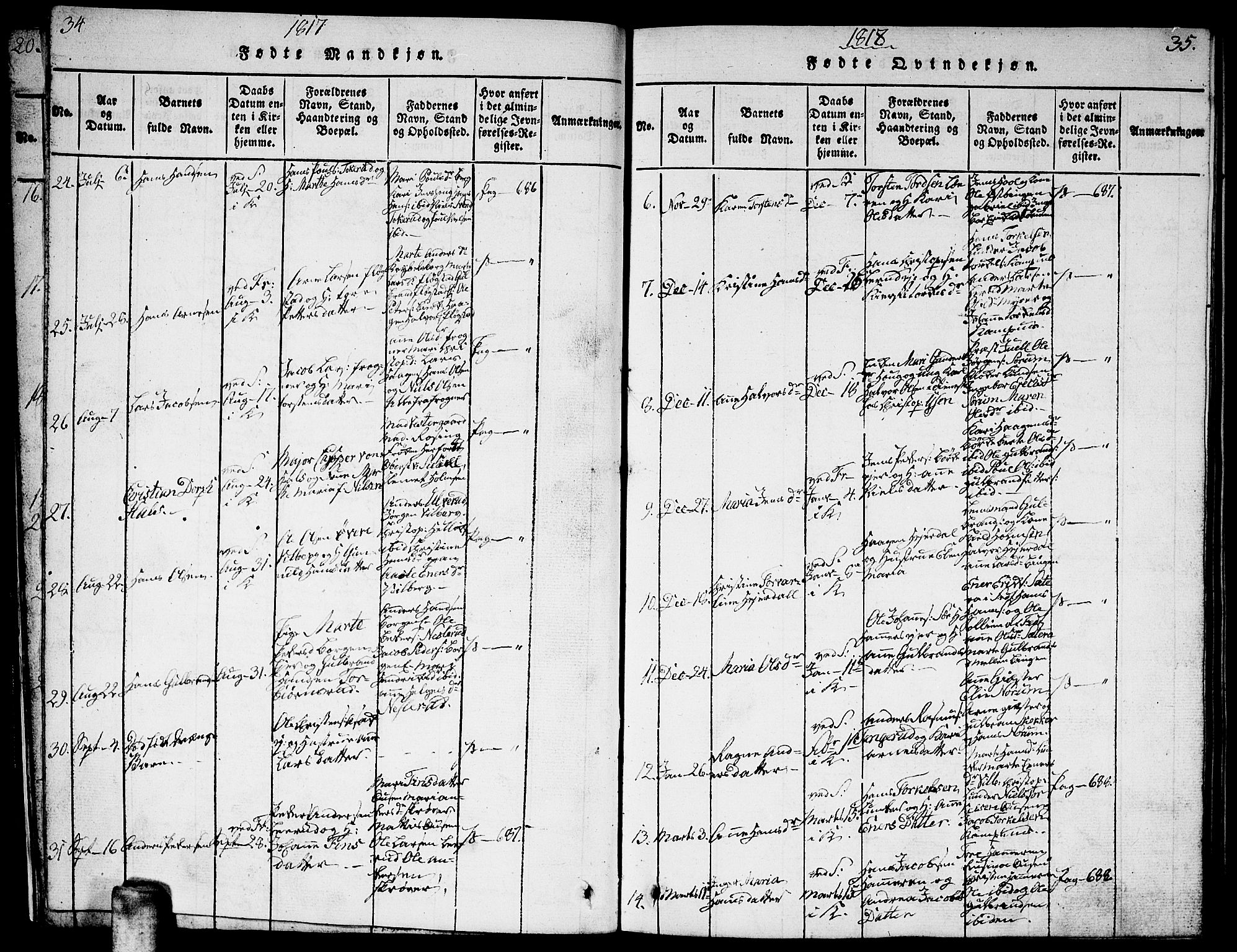Sørum prestekontor Kirkebøker, SAO/A-10303/G/Ga/L0001: Klokkerbok nr. I 1, 1814-1829, s. 34-35