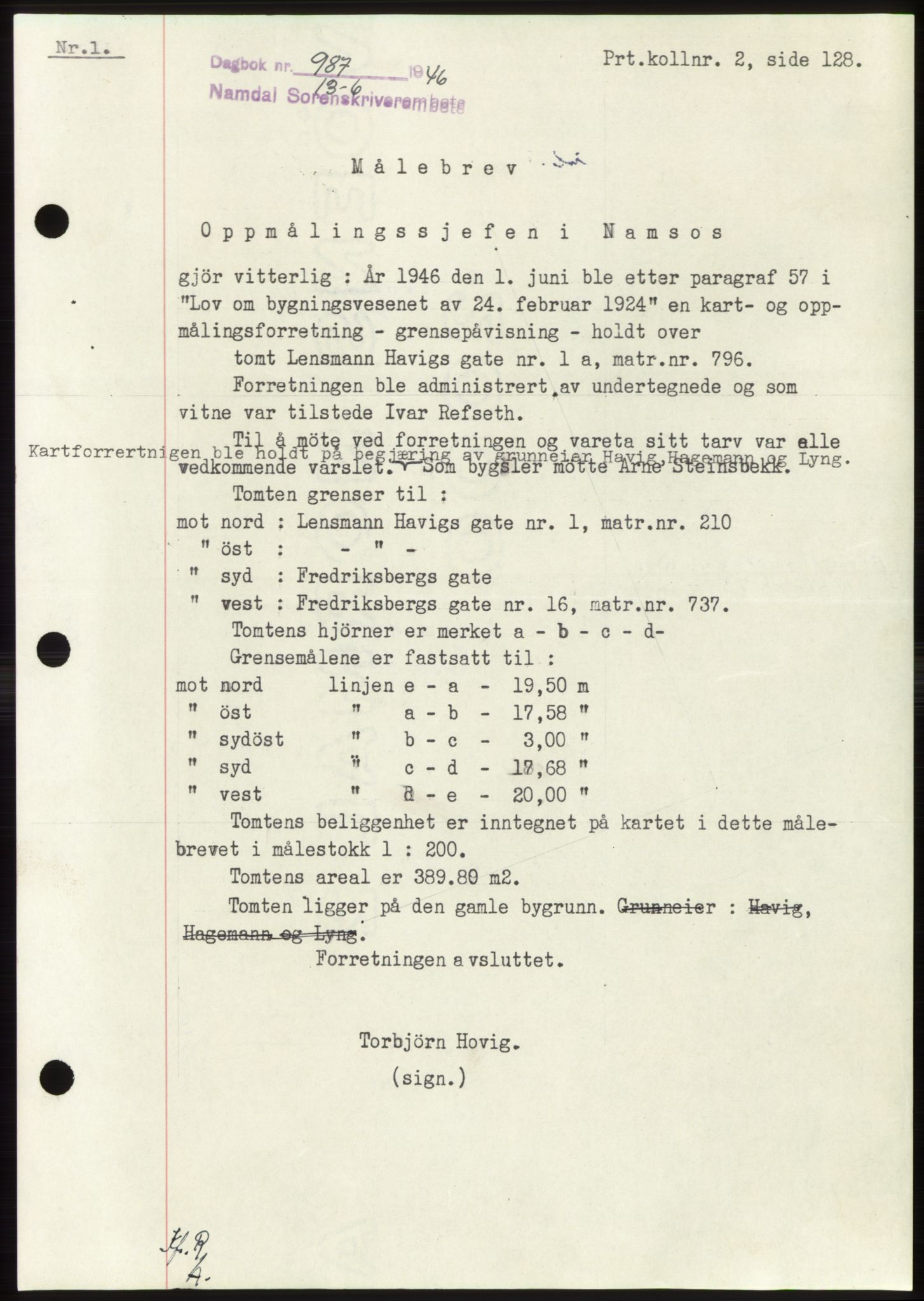 Namdal sorenskriveri, SAT/A-4133/1/2/2C: Pantebok nr. -, 1946-1946, Dagboknr: 987/1946