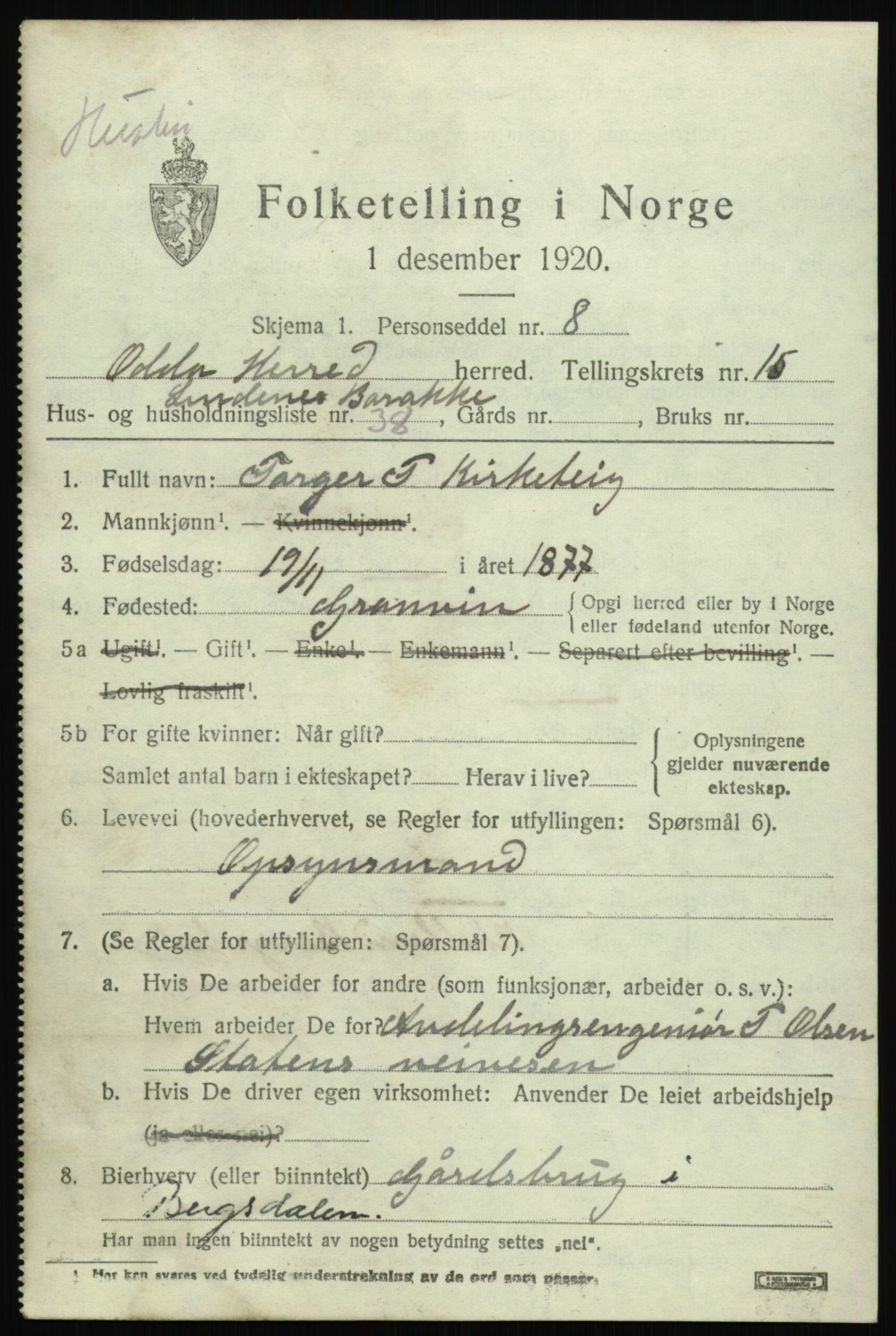 SAB, Folketelling 1920 for 1228 Odda herred, 1920, s. 13983