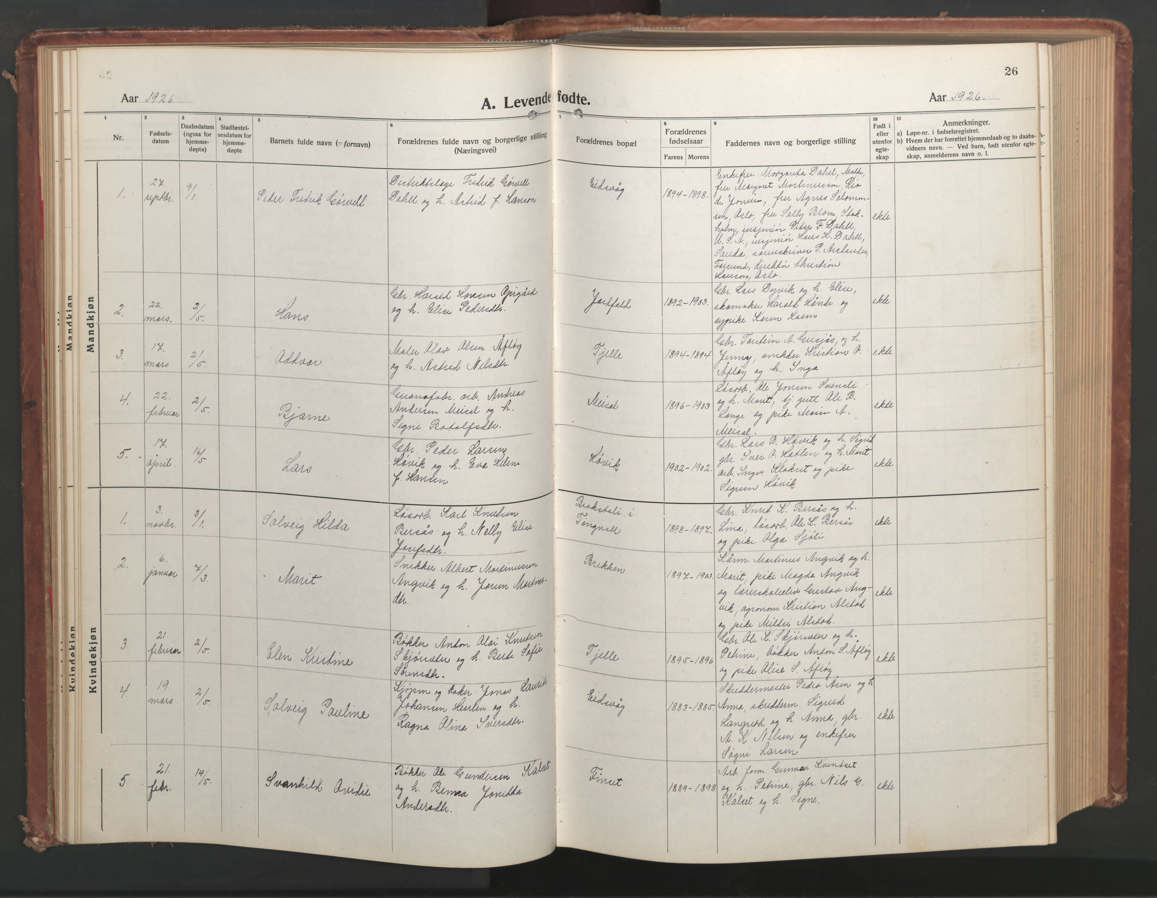 Ministerialprotokoller, klokkerbøker og fødselsregistre - Møre og Romsdal, SAT/A-1454/551/L0633: Klokkerbok nr. 551C05, 1921-1961, s. 26