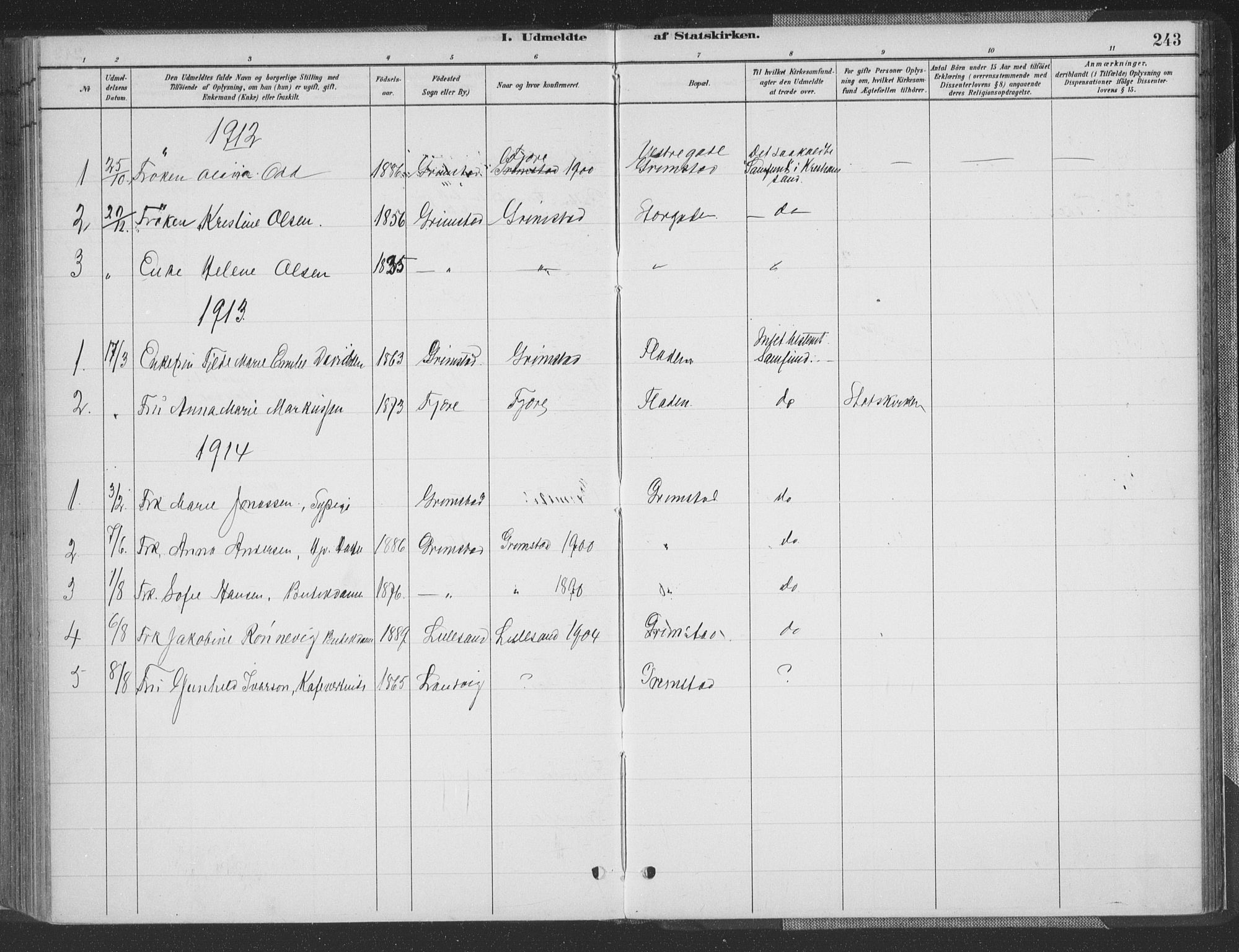Grimstad sokneprestkontor, AV/SAK-1111-0017/F/Fa/L0004: Ministerialbok nr. A 3, 1882-1910, s. 243